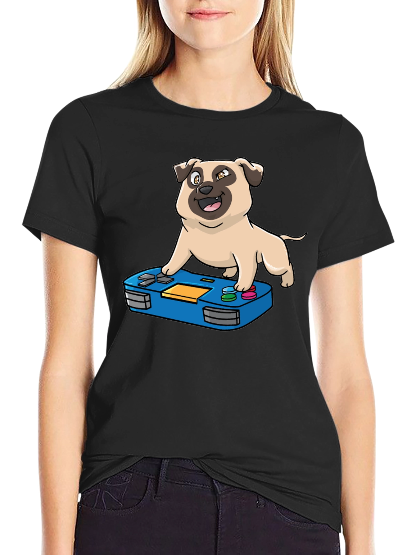 Gamer Pug Graphic T-Shirt - Black