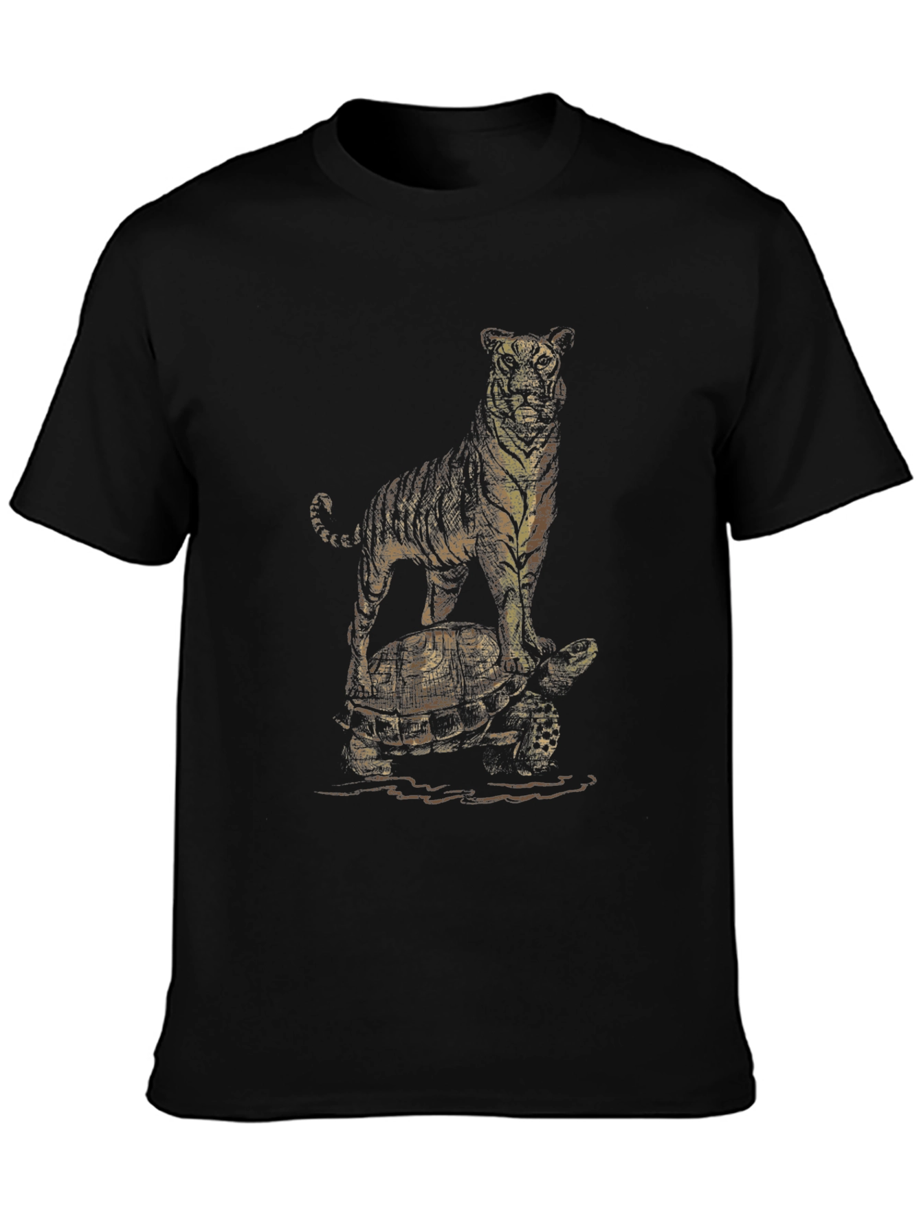 Tiger & Turtle Graphic Print Black T-Shirt