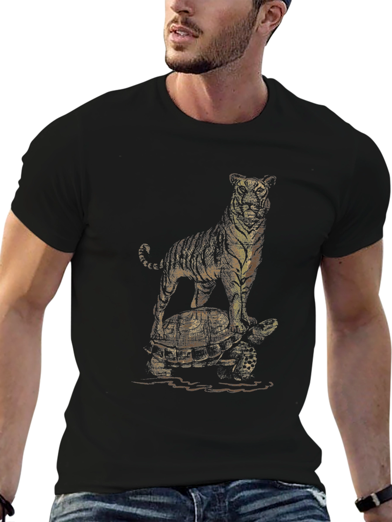 Tiger & Turtle Graphic Print Black T-Shirt