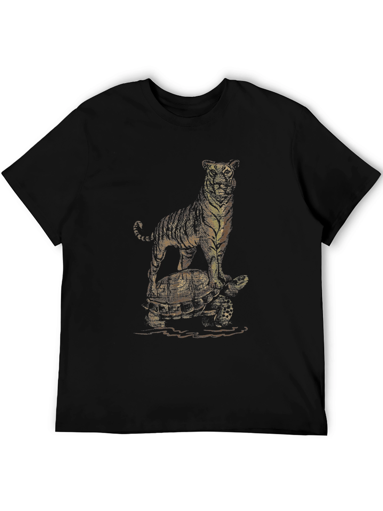 Tiger & Turtle Graphic Print Black T-Shirt