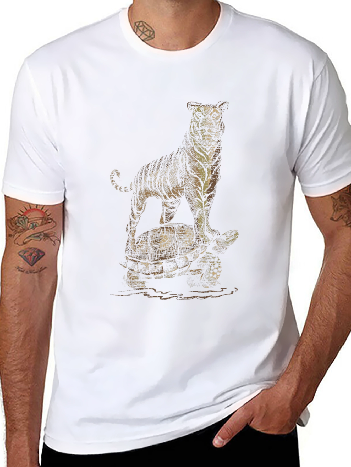 Tiger & Turtle Graphic Print Black T-Shirt