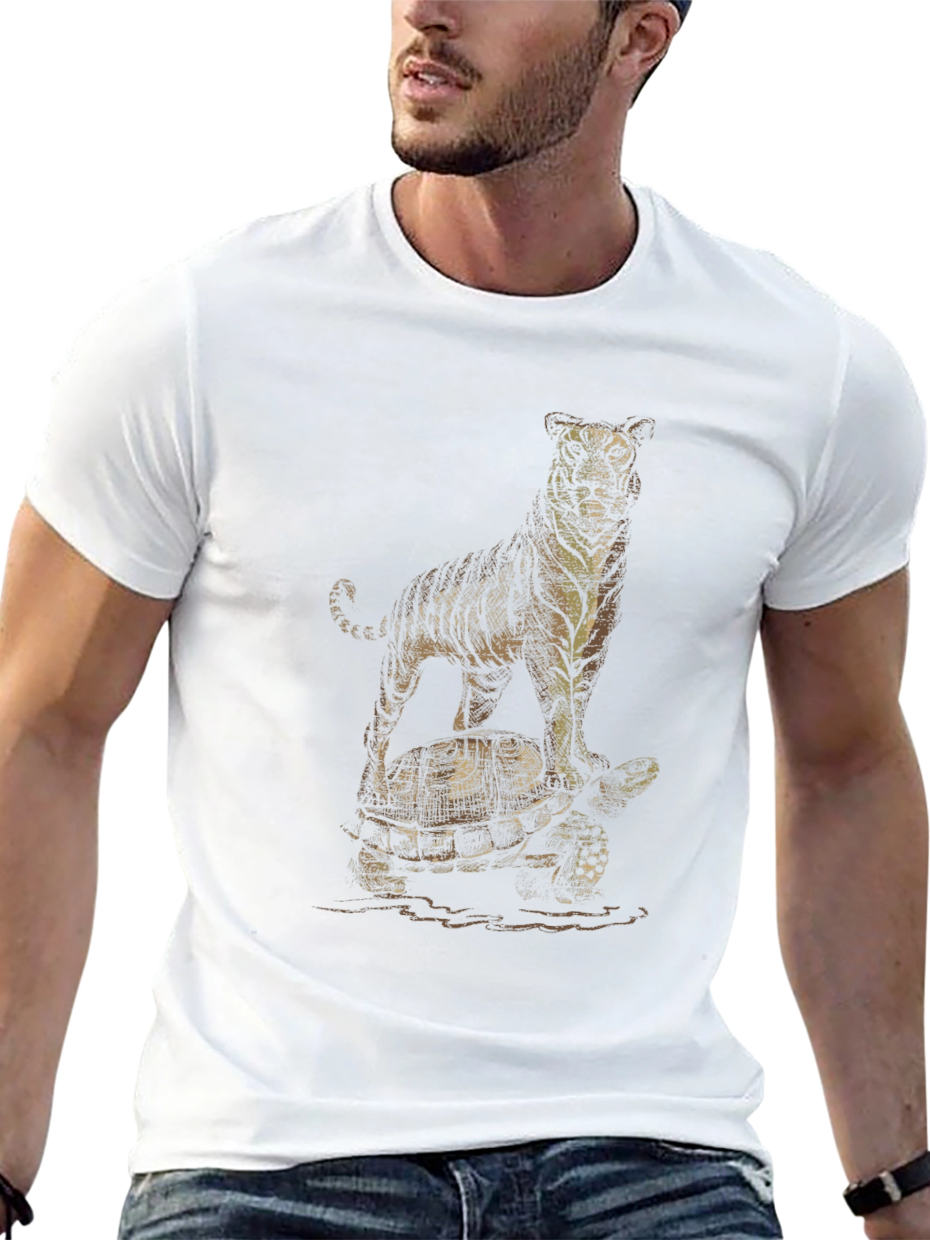 Tiger & Turtle Graphic Print Black T-Shirt