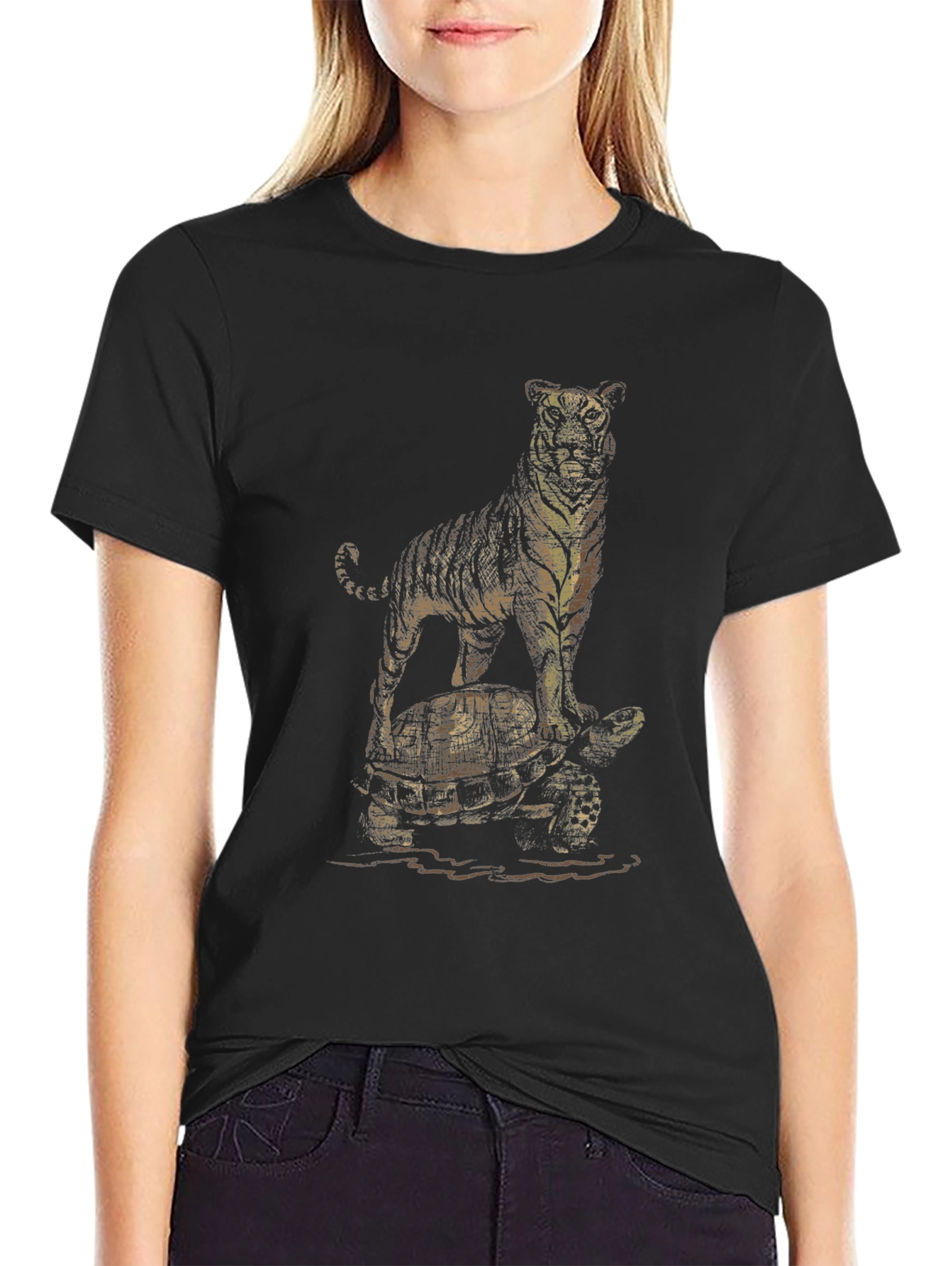 Tiger & Turtle Graphic Print Black T-Shirt