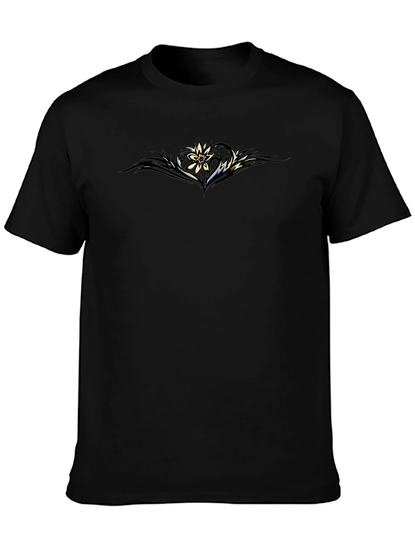 Mens Black Tee with Floral Graphic