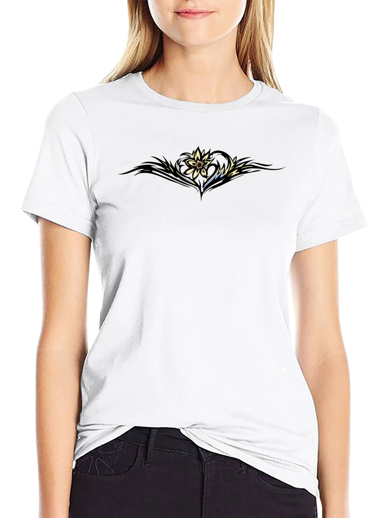Mens Black Tee with Floral Graphic