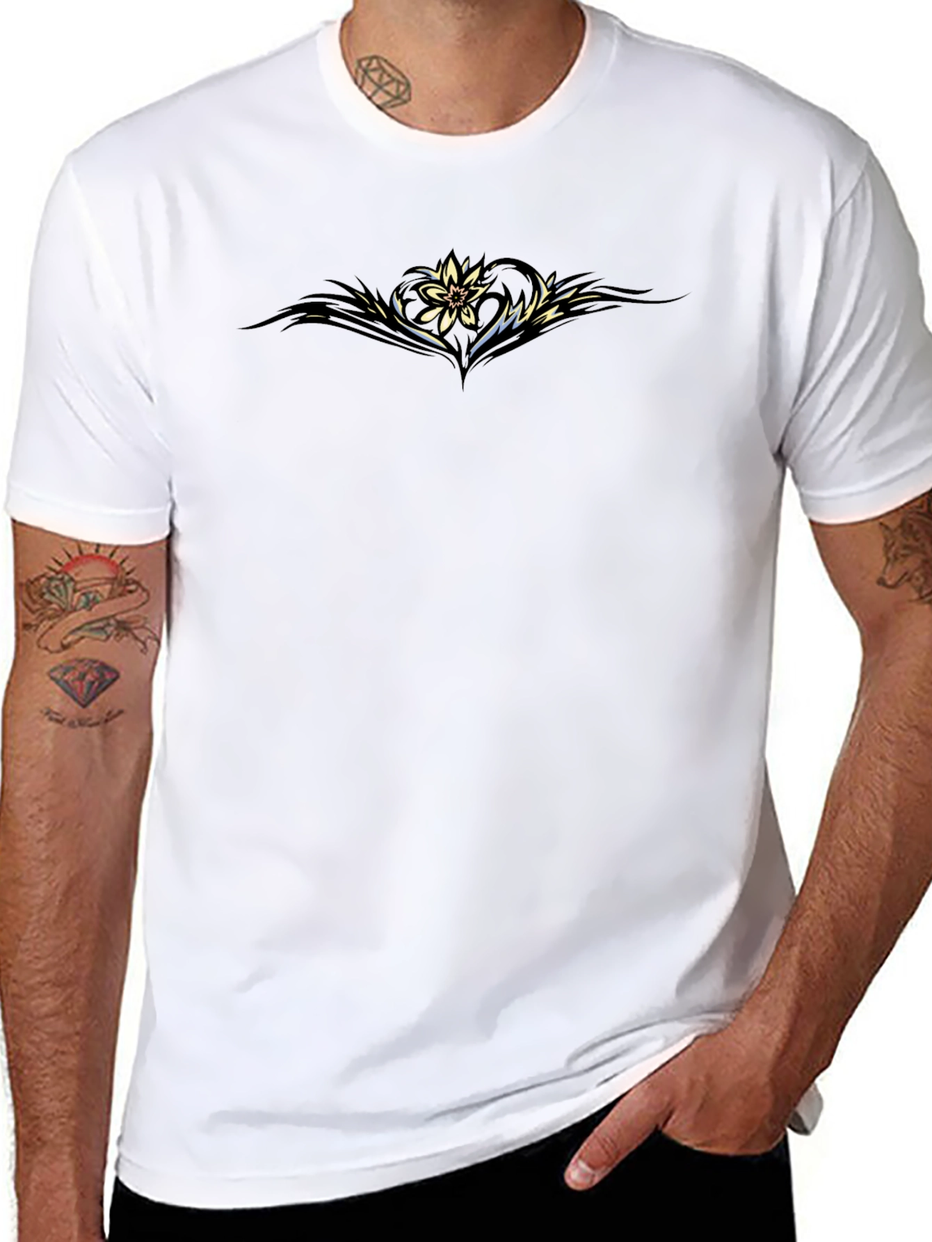 Mens Black Tee with Floral Graphic