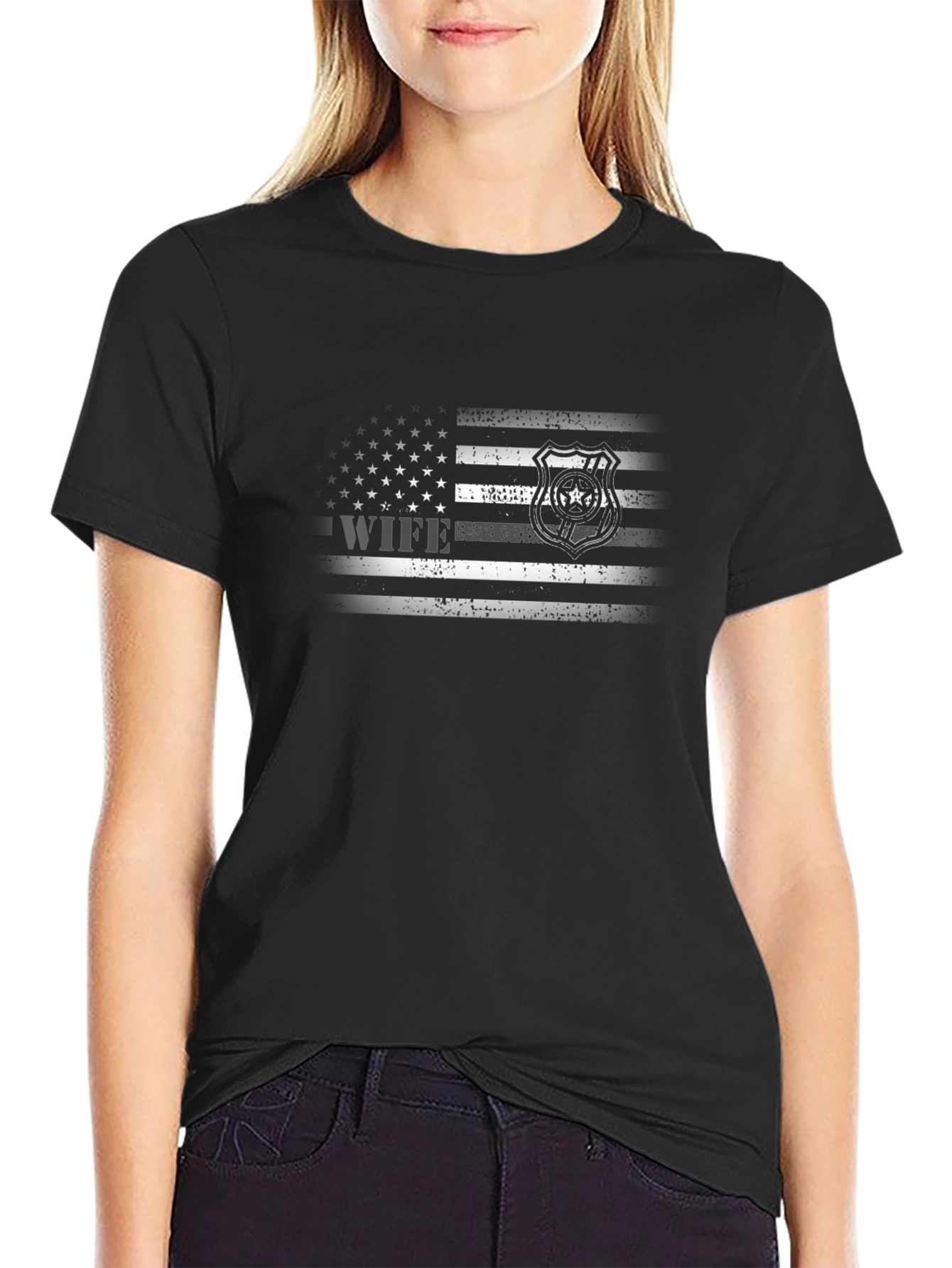Police Wife American Flag T-Shirt