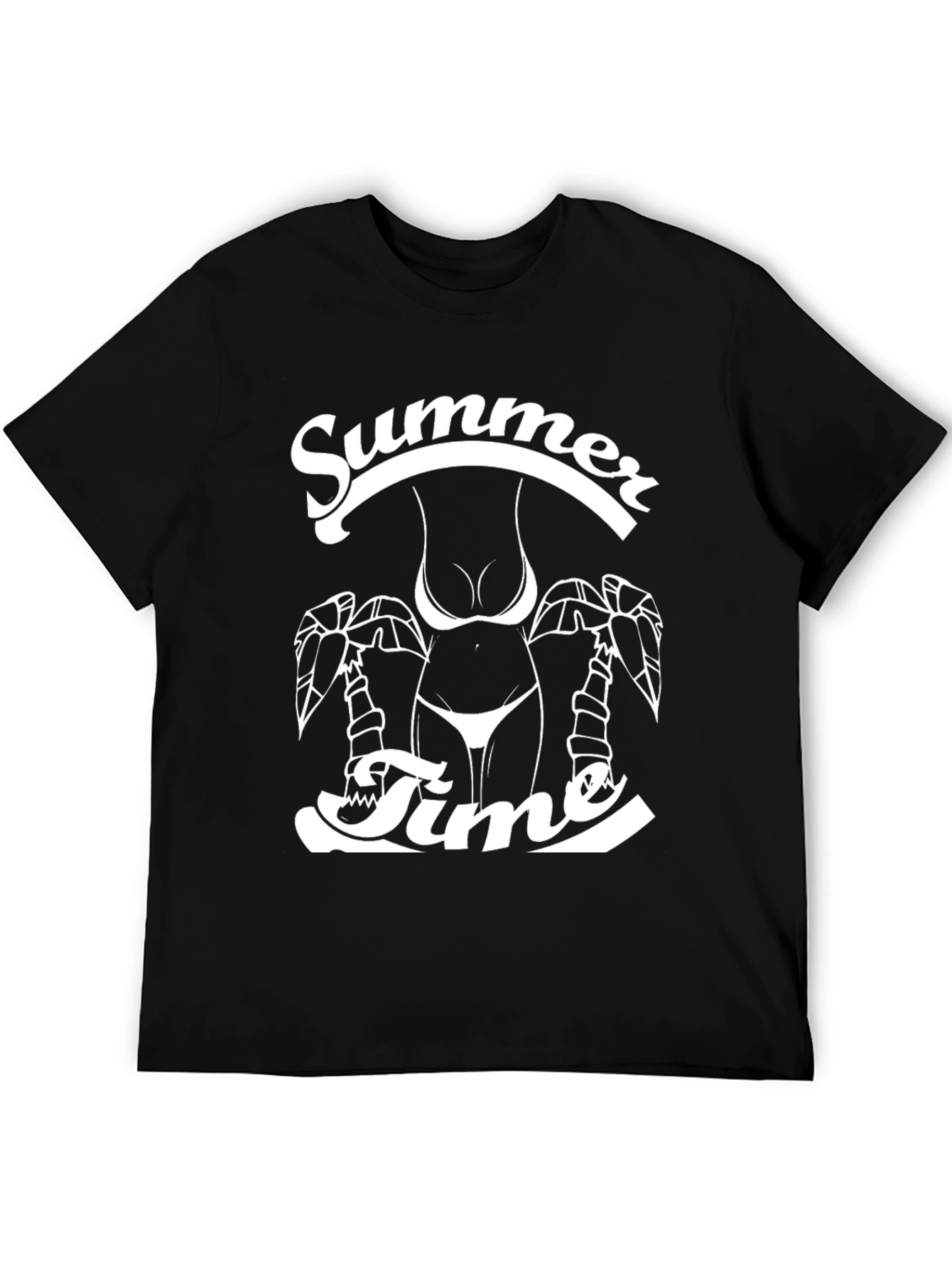 Summer Time Graphic Print Black T-Shirt