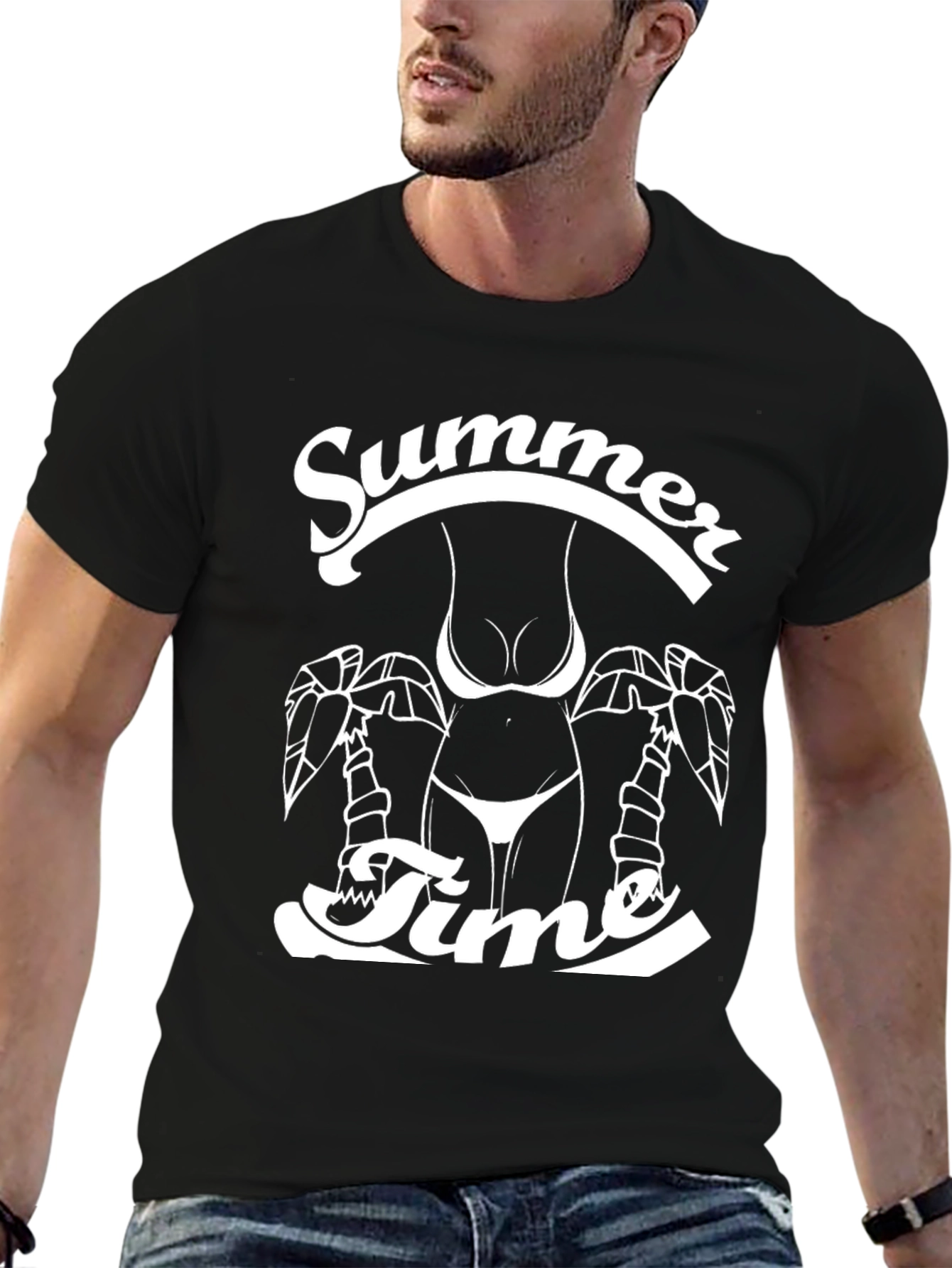 Summer Time Graphic Print Black T-Shirt