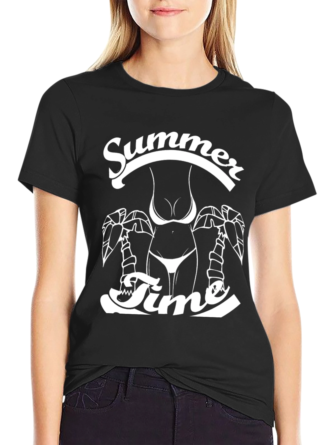 Summer Time Graphic Print Black T-Shirt