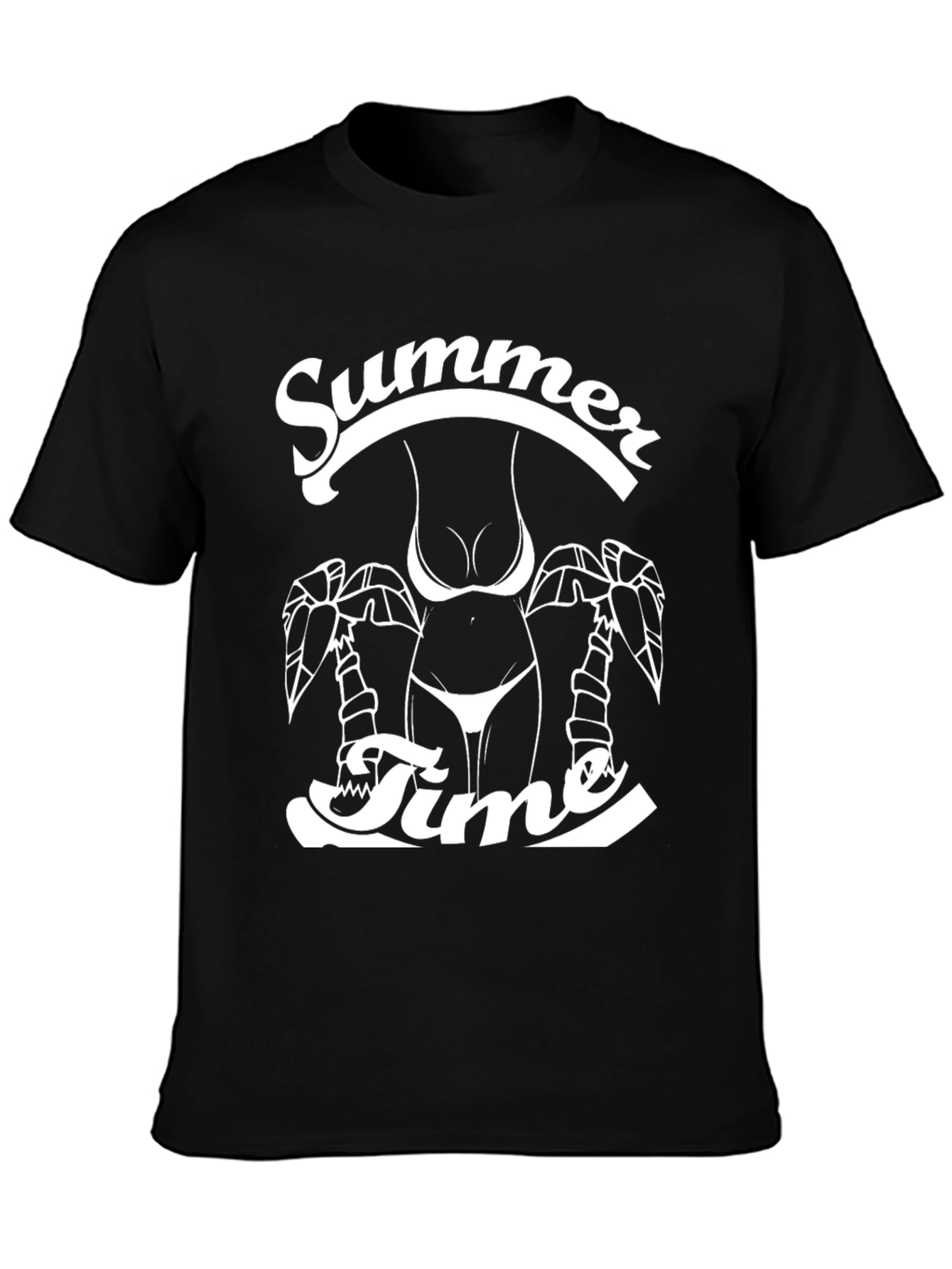 Summer Time Graphic Print Black T-Shirt