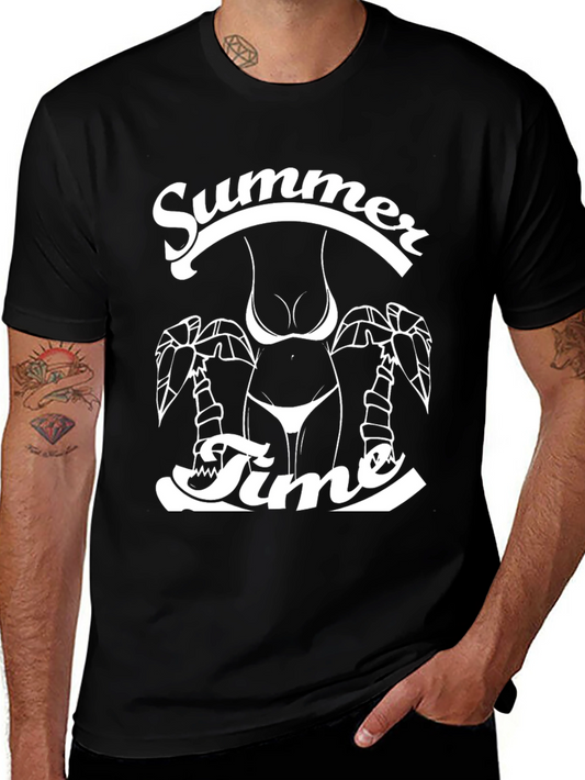 Summer Time Graphic Print Black T-Shirt