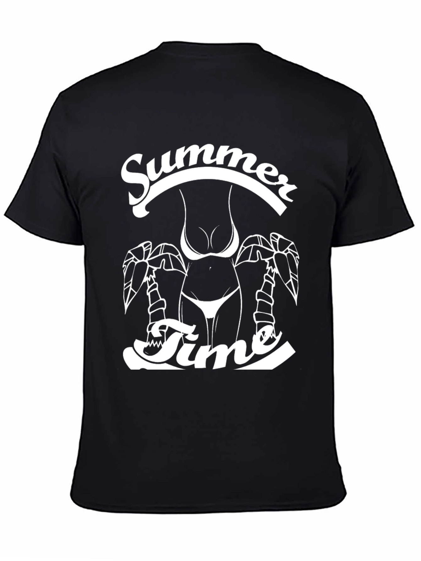 Summer Time Graphic Print Black T-Shirt