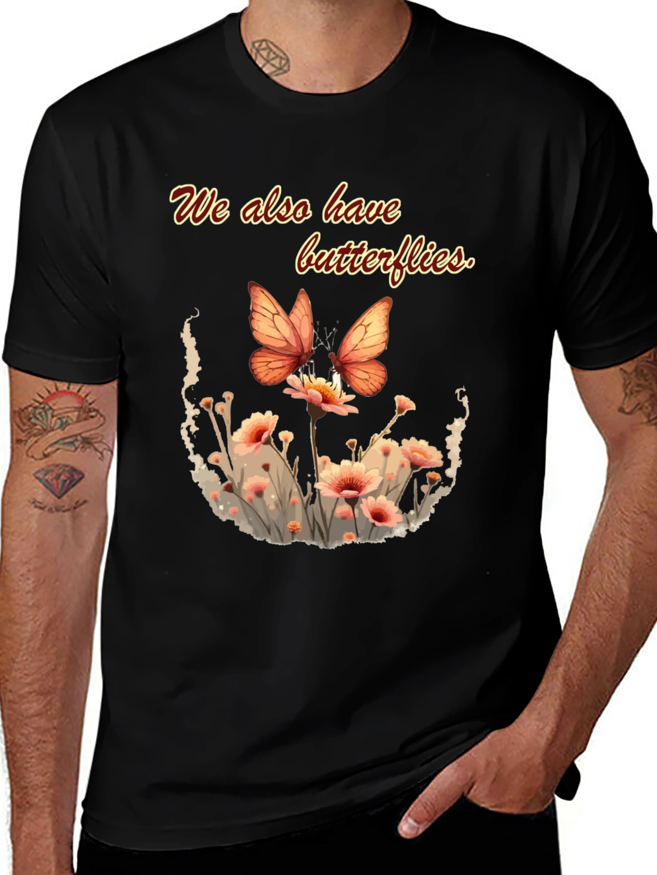 Butterfly Floral Graphic Tee - Black Unisex