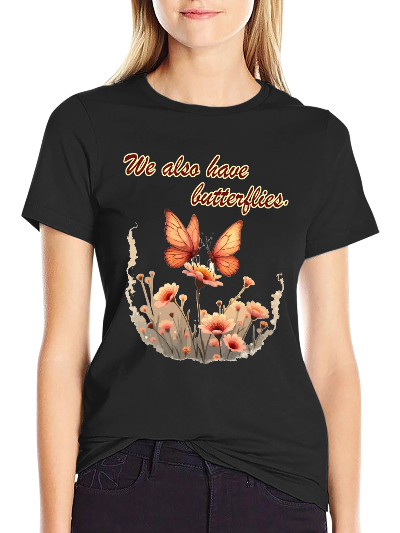 Butterfly Floral Graphic Tee - Black Unisex