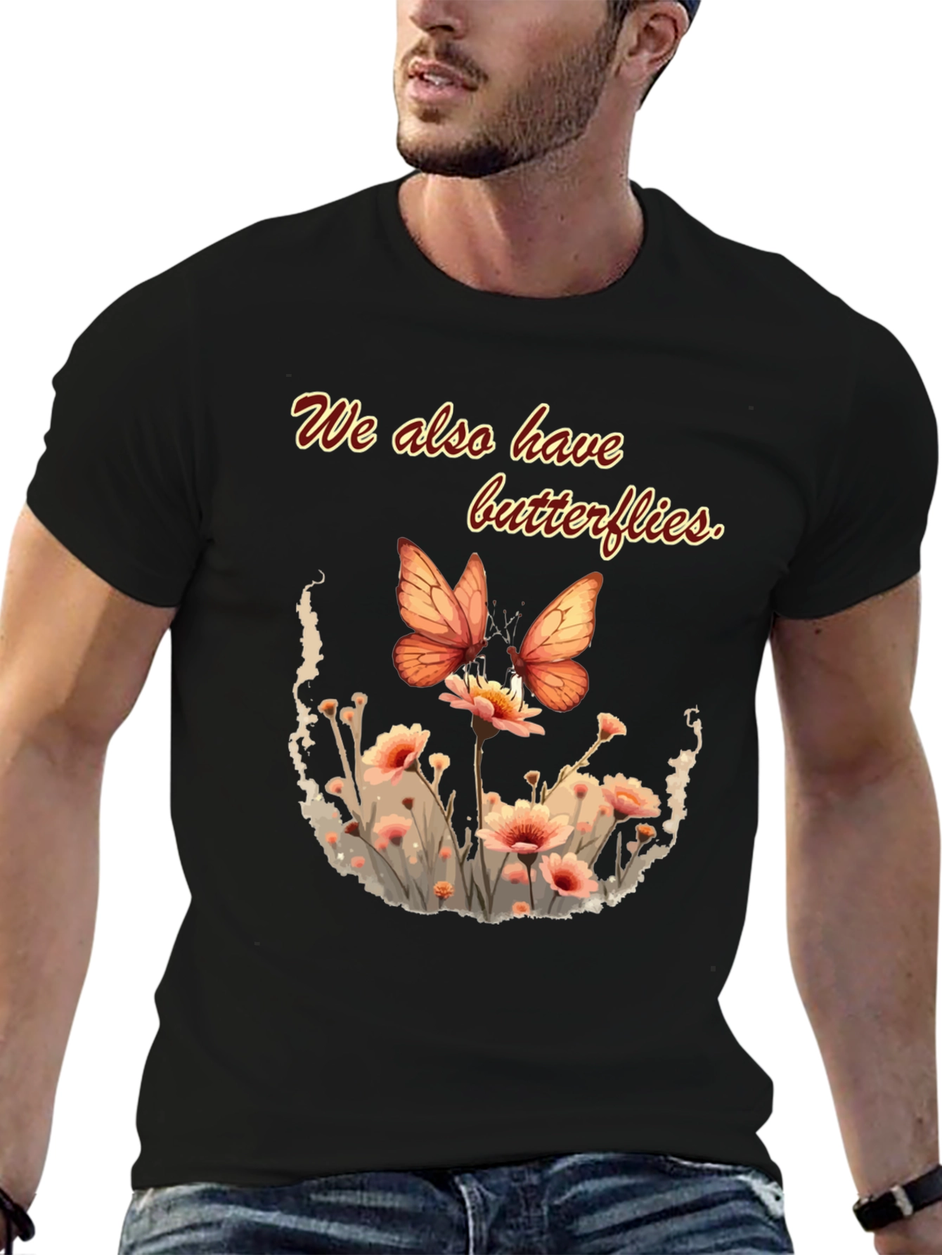 Butterfly Floral Graphic Tee - Black Unisex
