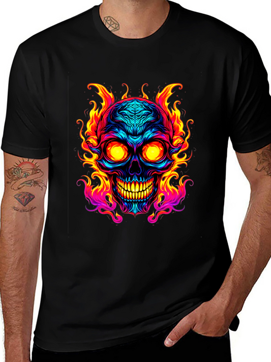 Flaming Skull Graphic Tee - Black
