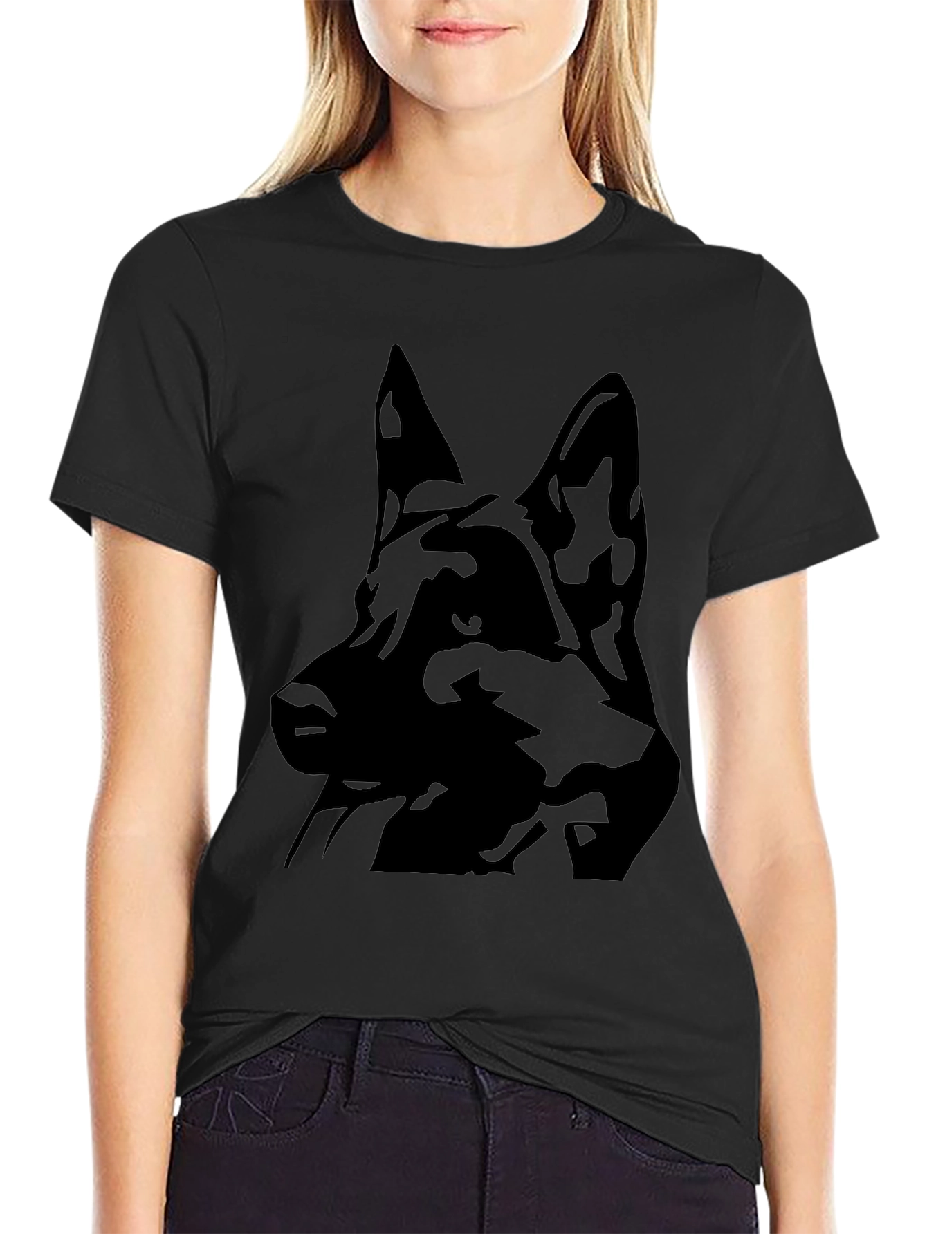 German Shepherd Silhouette Black T-Shirt