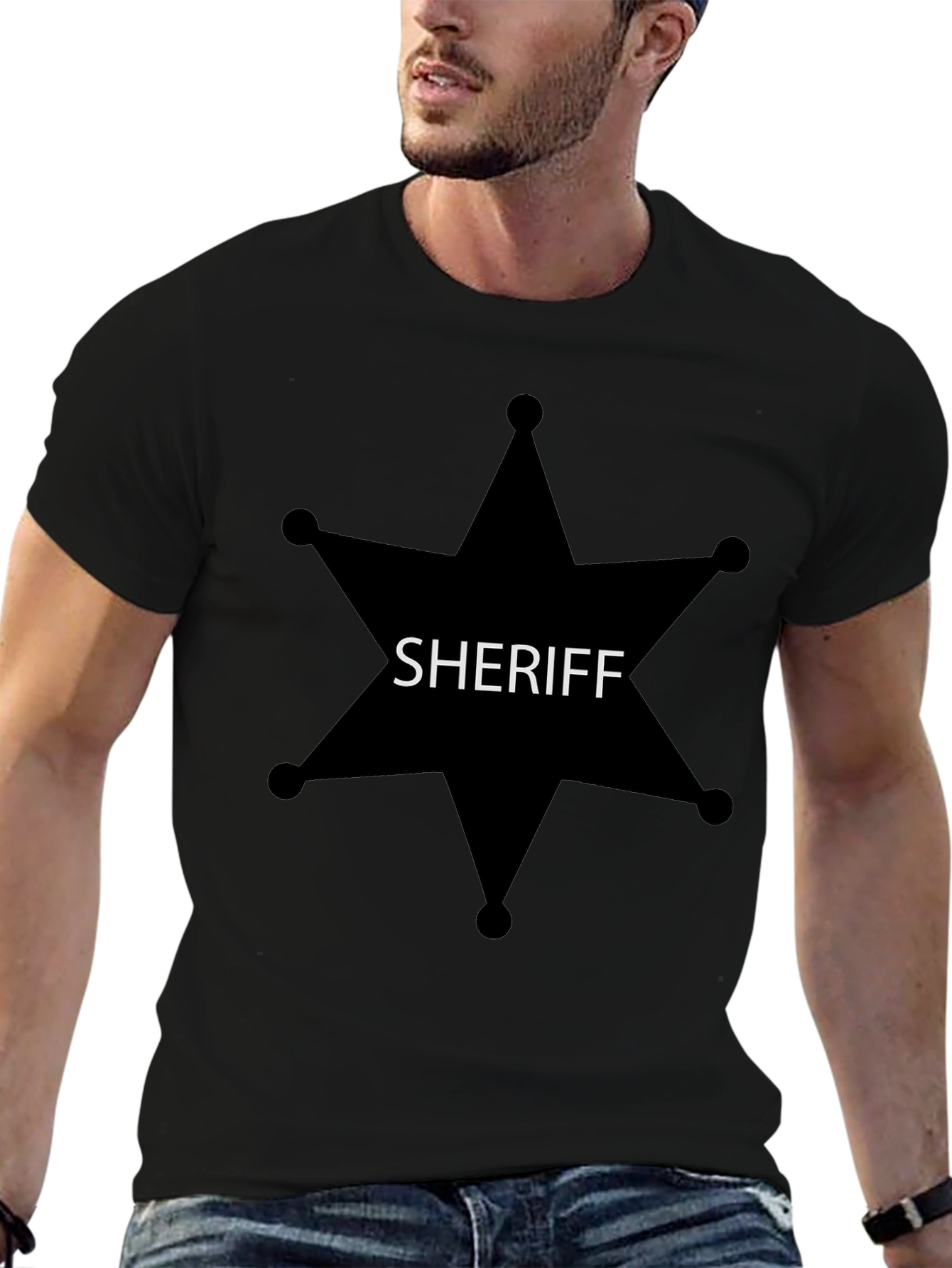 Sheriff Star Tee - Western Lawman Style Black T-Shirt