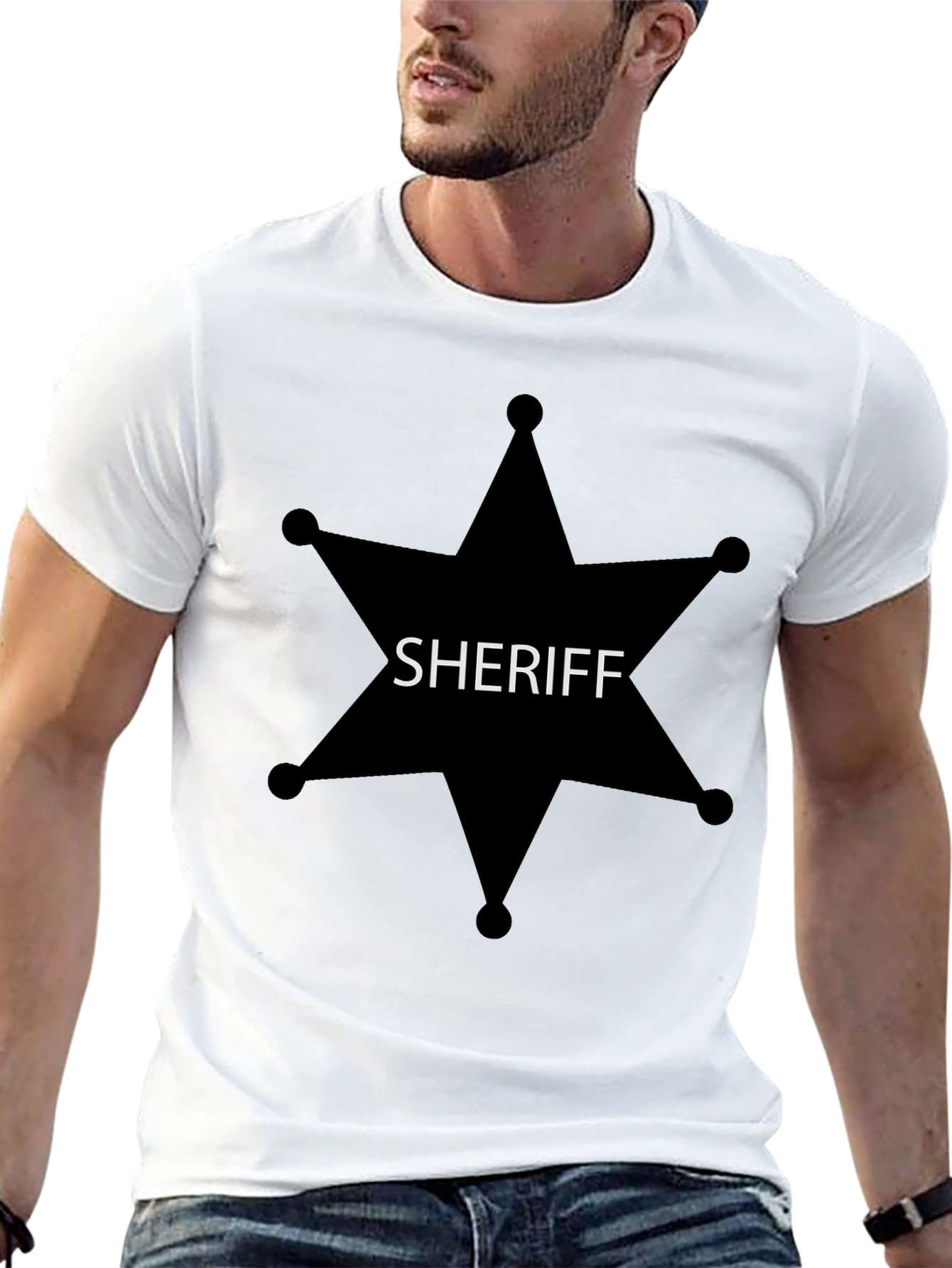Sheriff Star Tee - Western Lawman Style Black T-Shirt