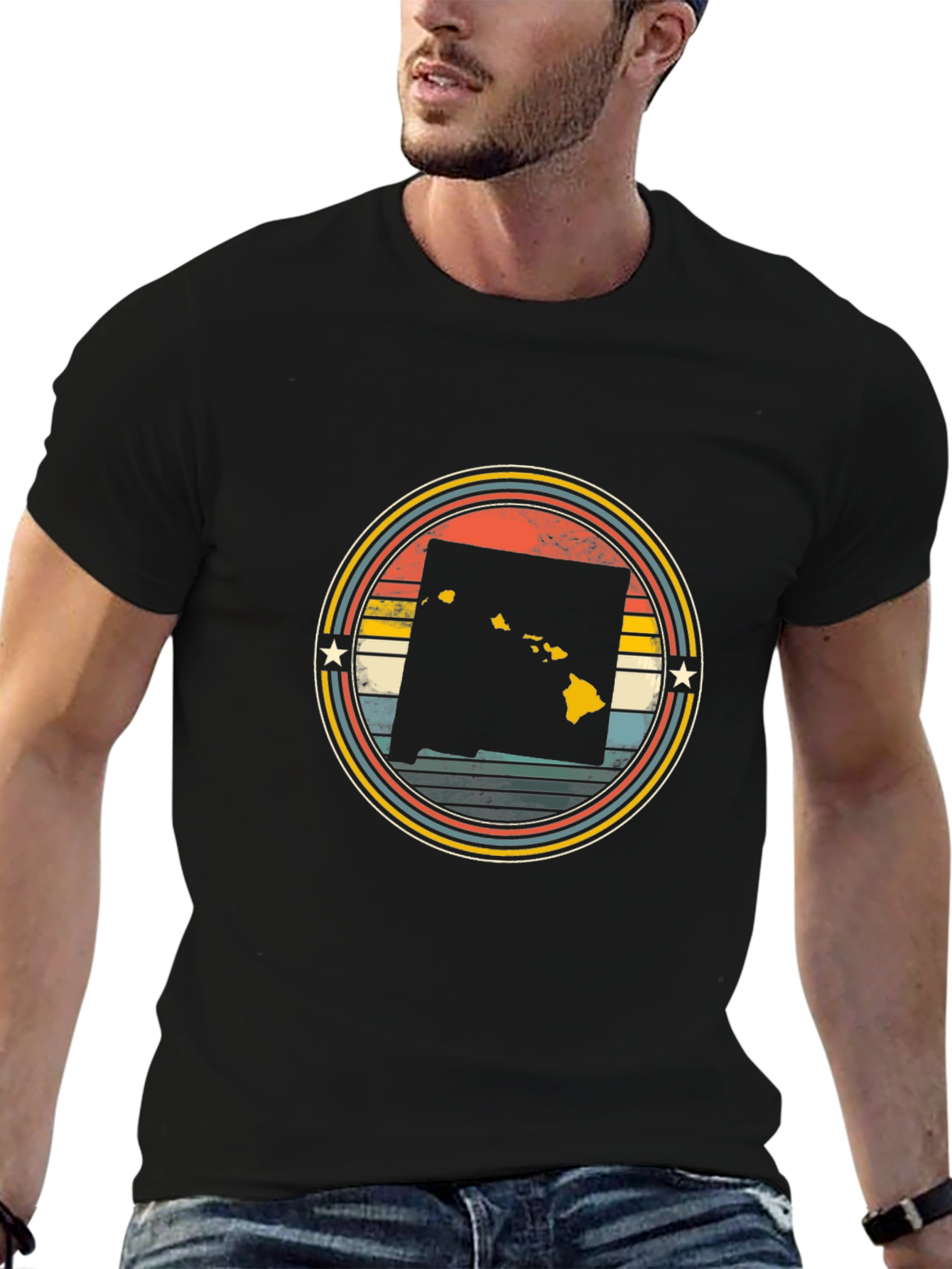 Retro Hawaii State Graphic Tee - Black