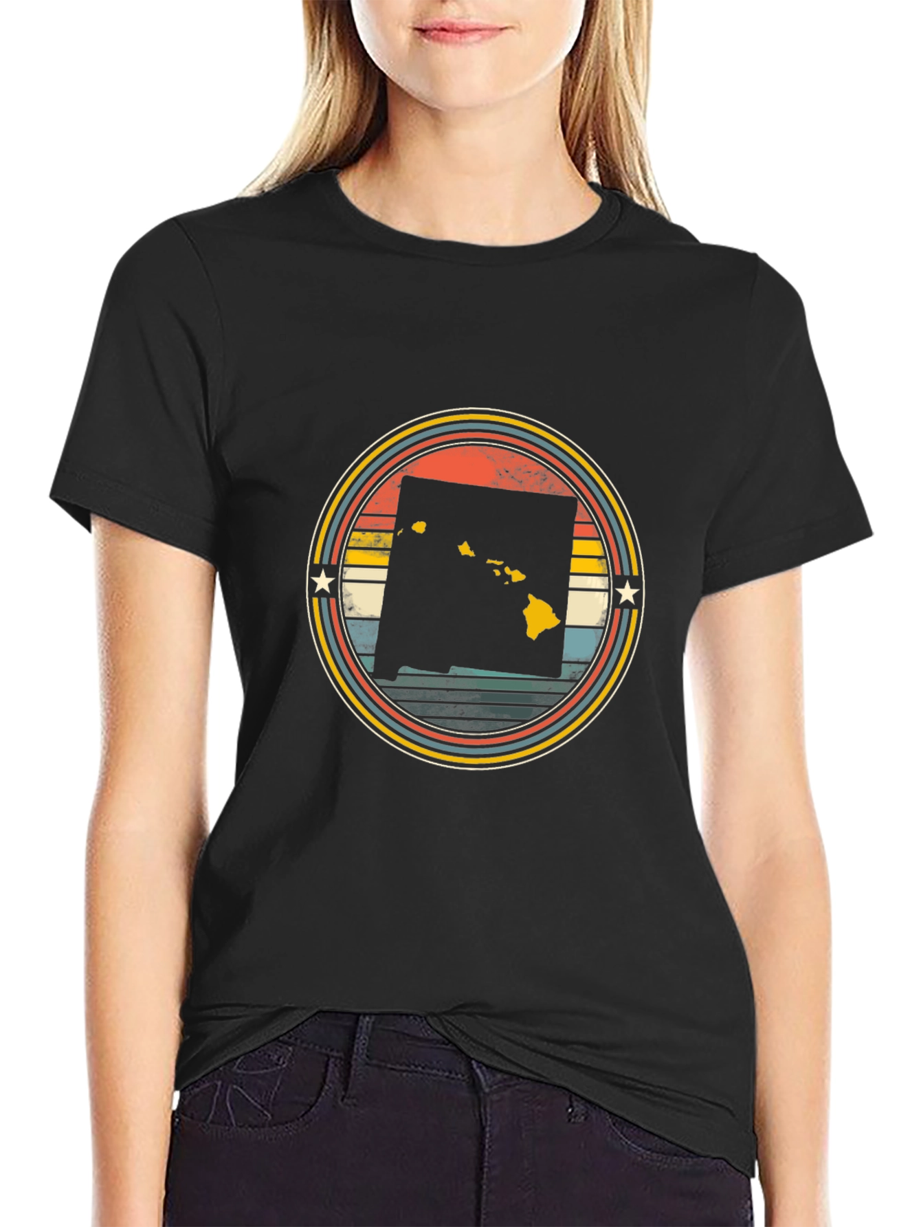 Retro Hawaii State Graphic Tee - Black