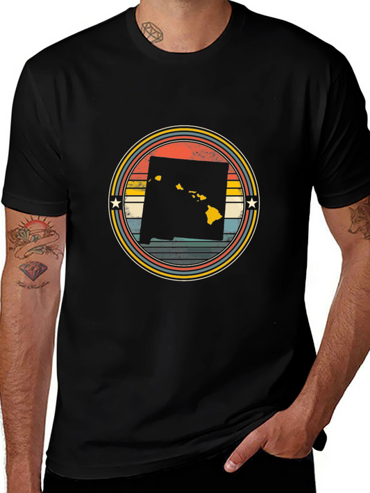 Retro Hawaii State Graphic Tee - Black