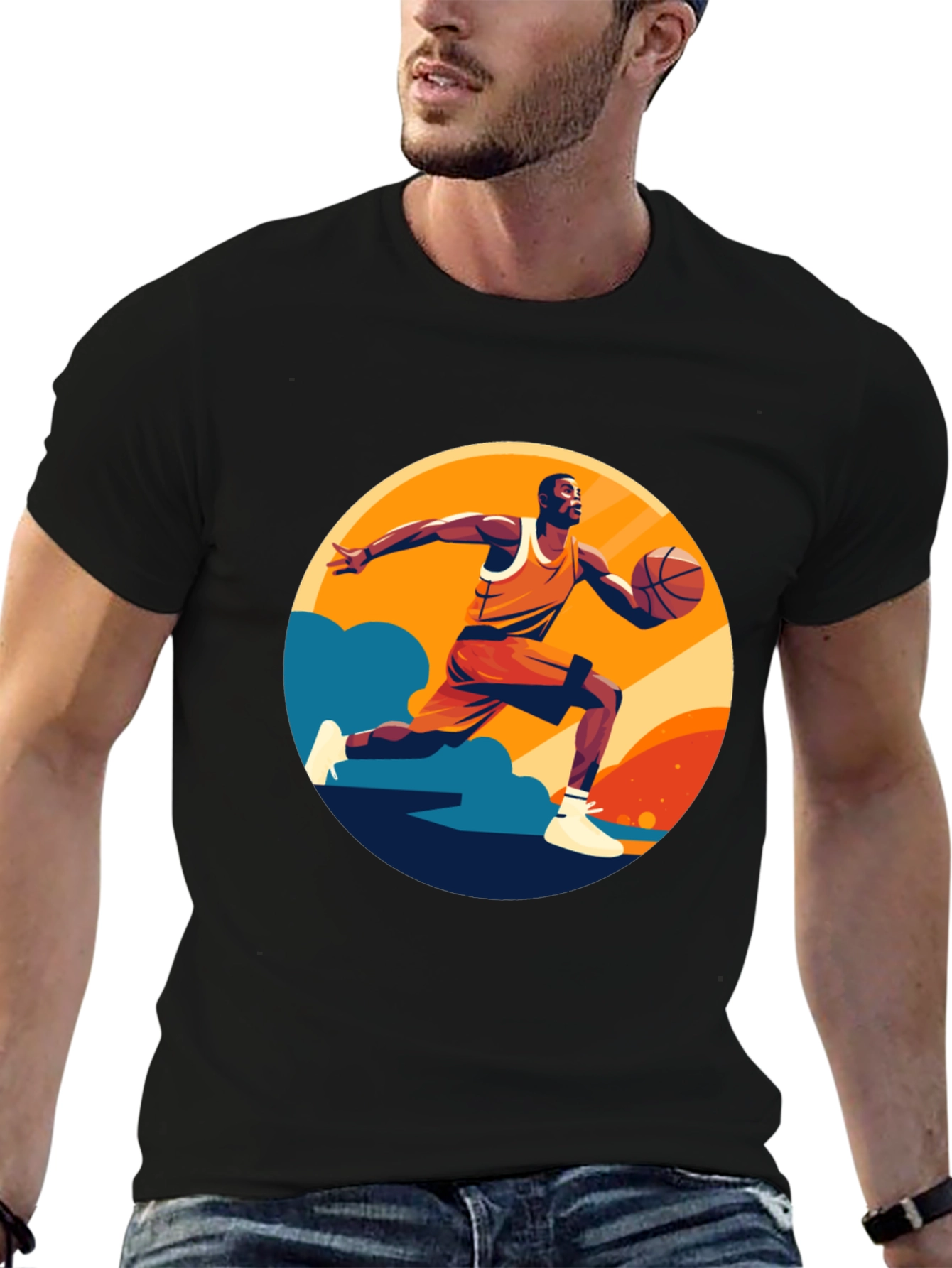 Basketball Player Graphic Print Black T-Shirt