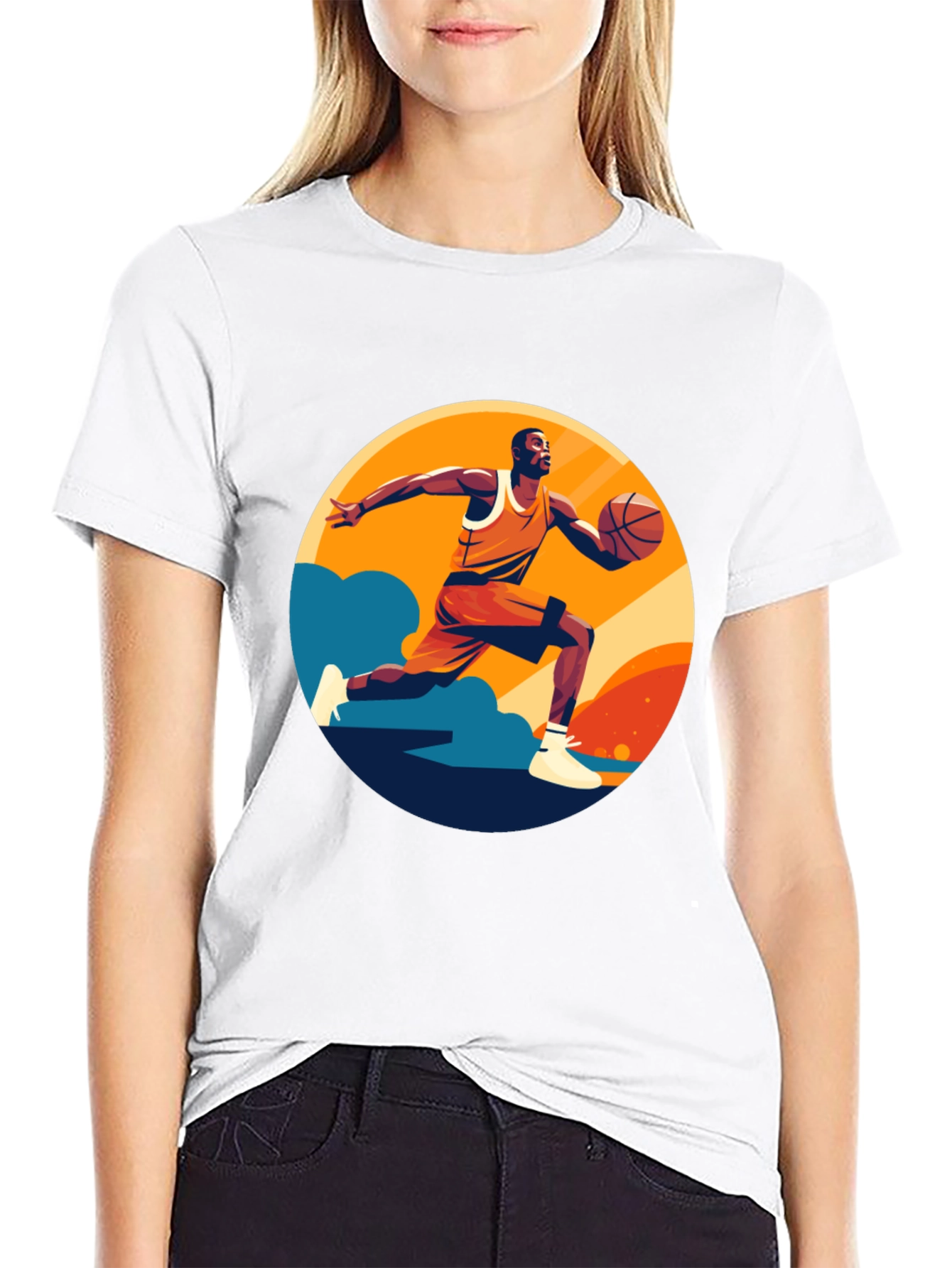 Basketball Player Graphic Print Black T-Shirt