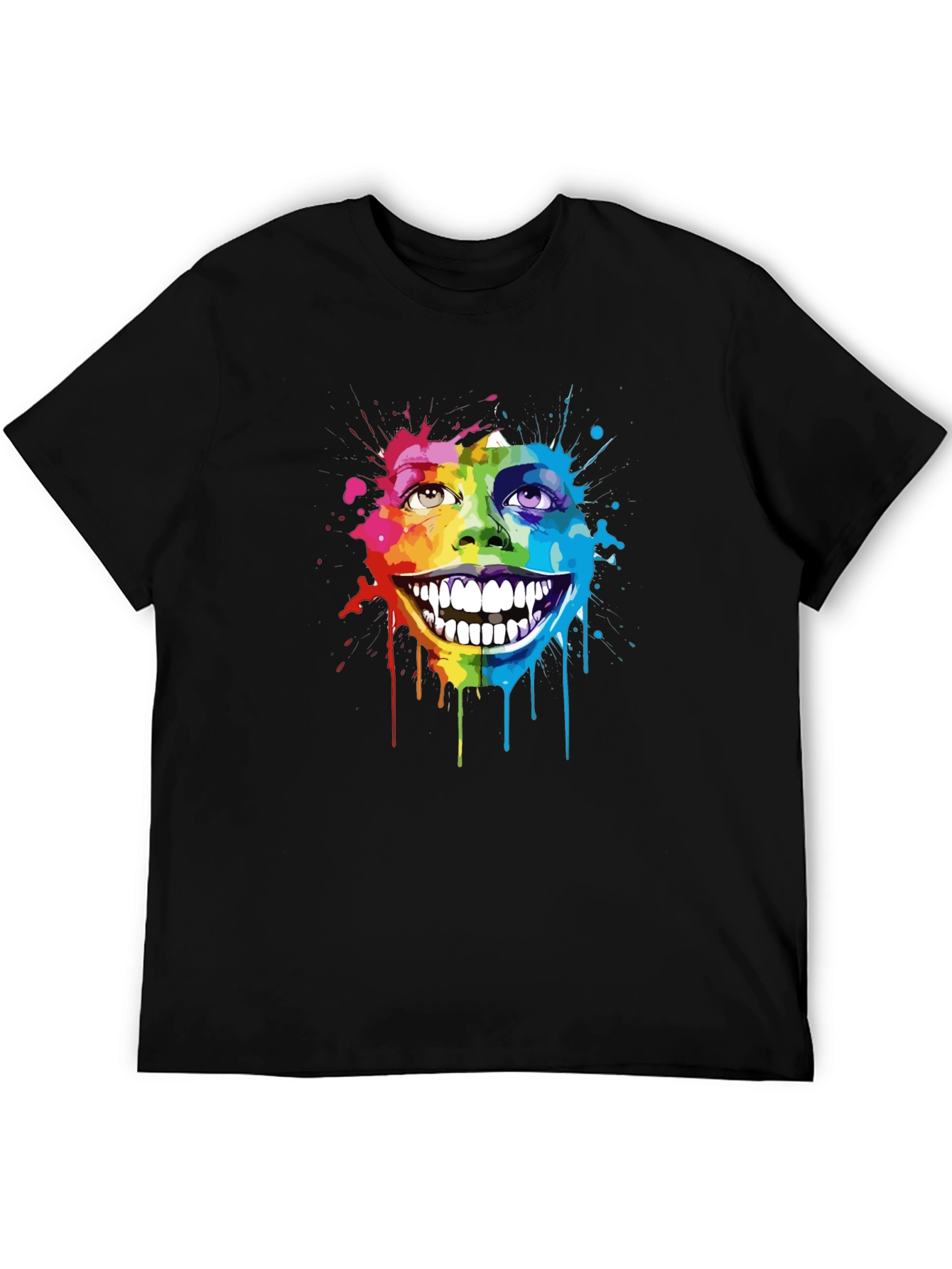 Rainbow Splatter Face Graphic T-Shirt - Unique Art Tee