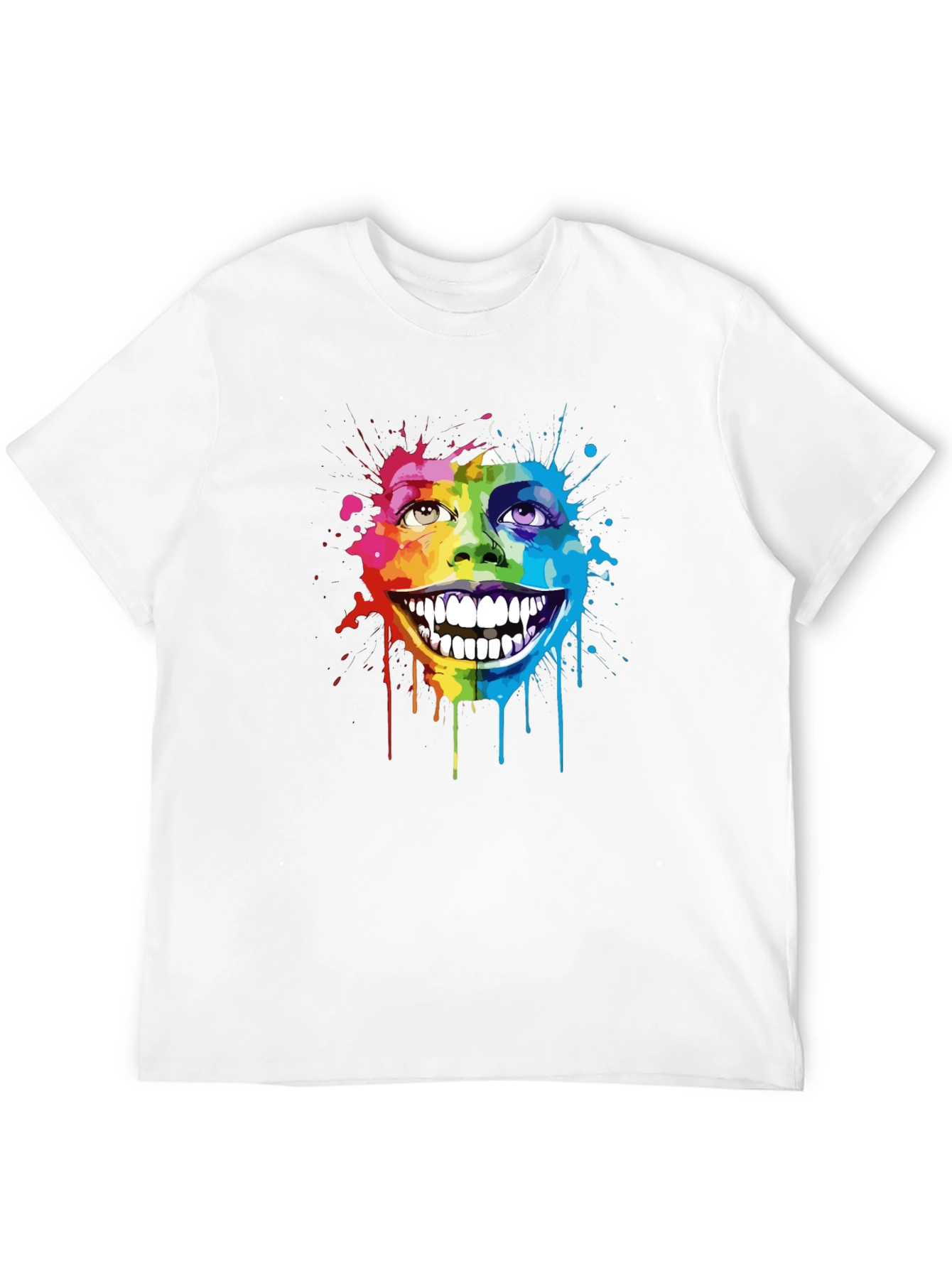 Rainbow Splatter Face Graphic T-Shirt - Unique Art Tee