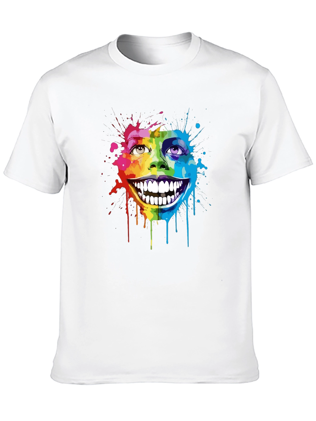 Rainbow Splatter Face Graphic T-Shirt - Unique Art Tee
