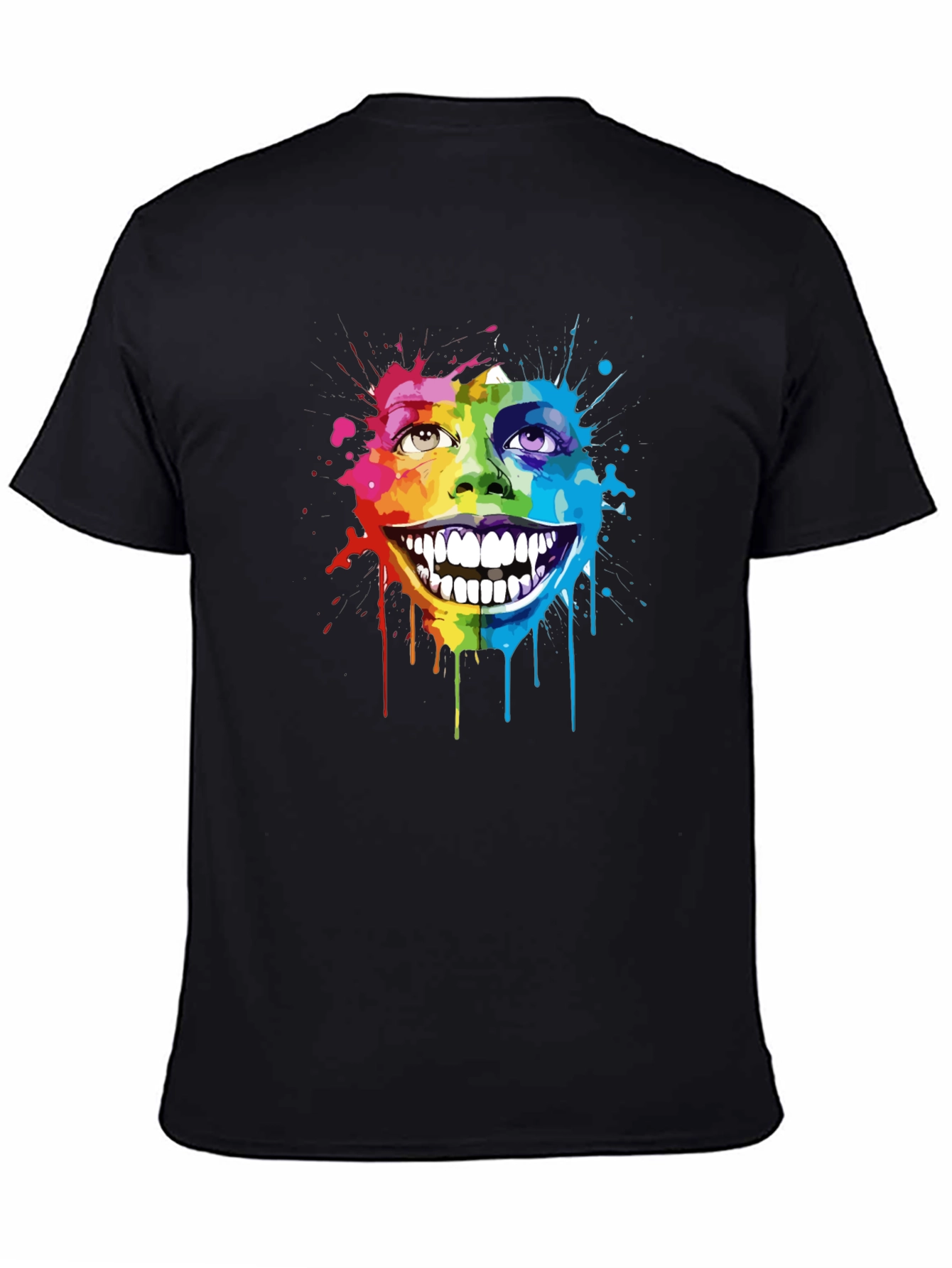 Rainbow Splatter Face Graphic T-Shirt - Unique Art Tee
