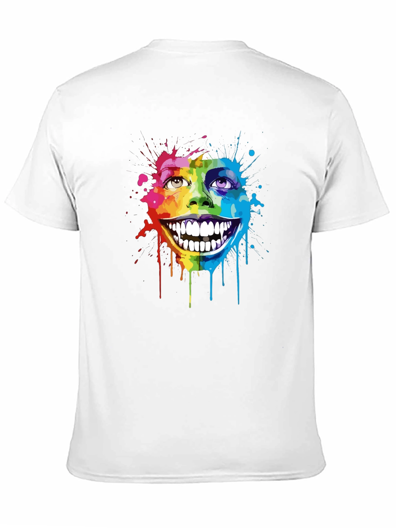 Rainbow Splatter Face Graphic T-Shirt - Unique Art Tee