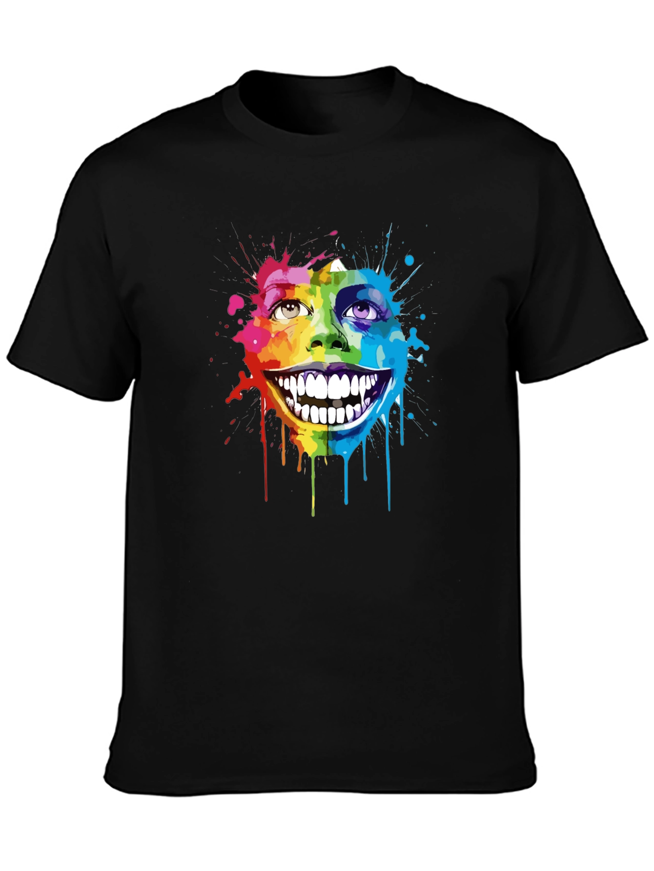 Rainbow Splatter Face Graphic T-Shirt - Unique Art Tee