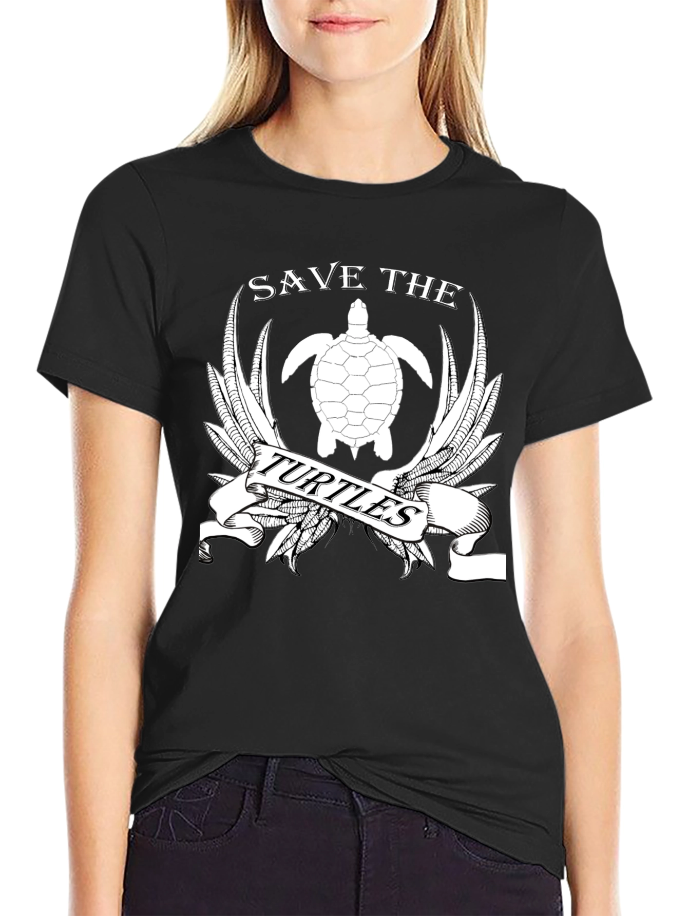 Save the Turtles Graphic T-Shirt - Black