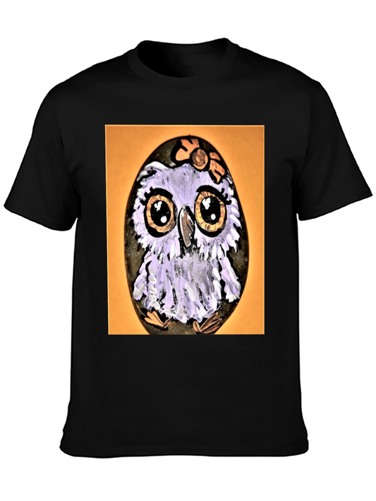 Painted Owl Rock on Black T-Shirt