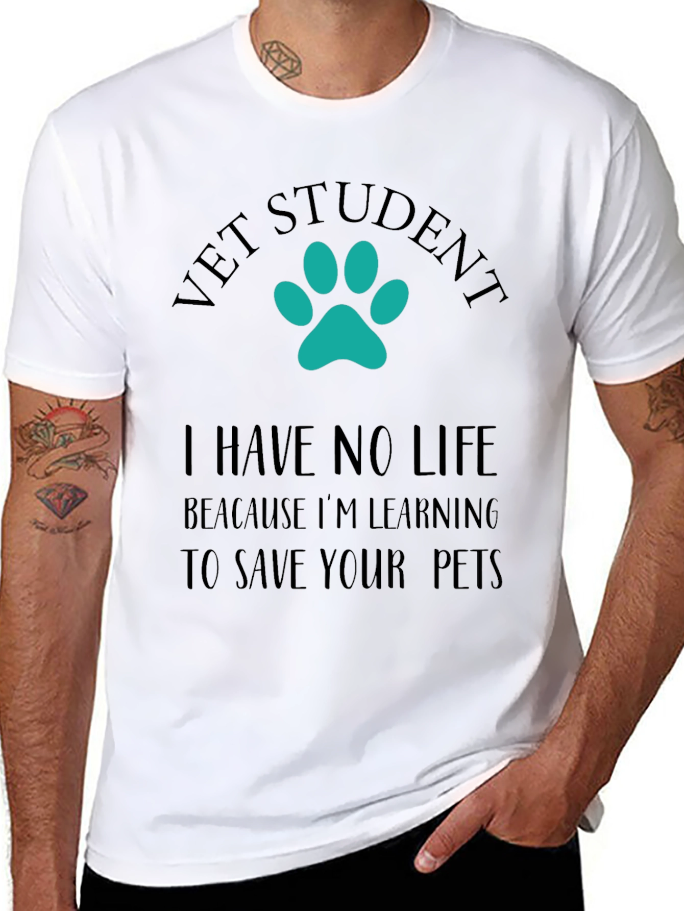 Vet Student Paw Print Graphic Tee - Black