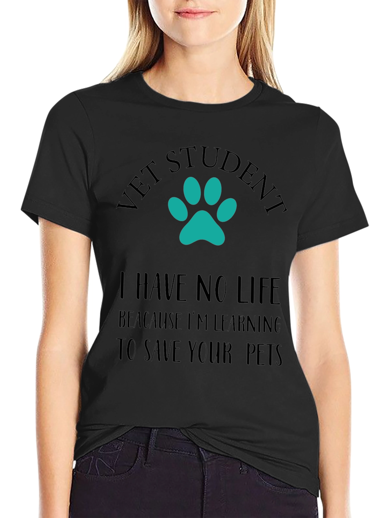 Vet Student Paw Print Graphic Tee - Black