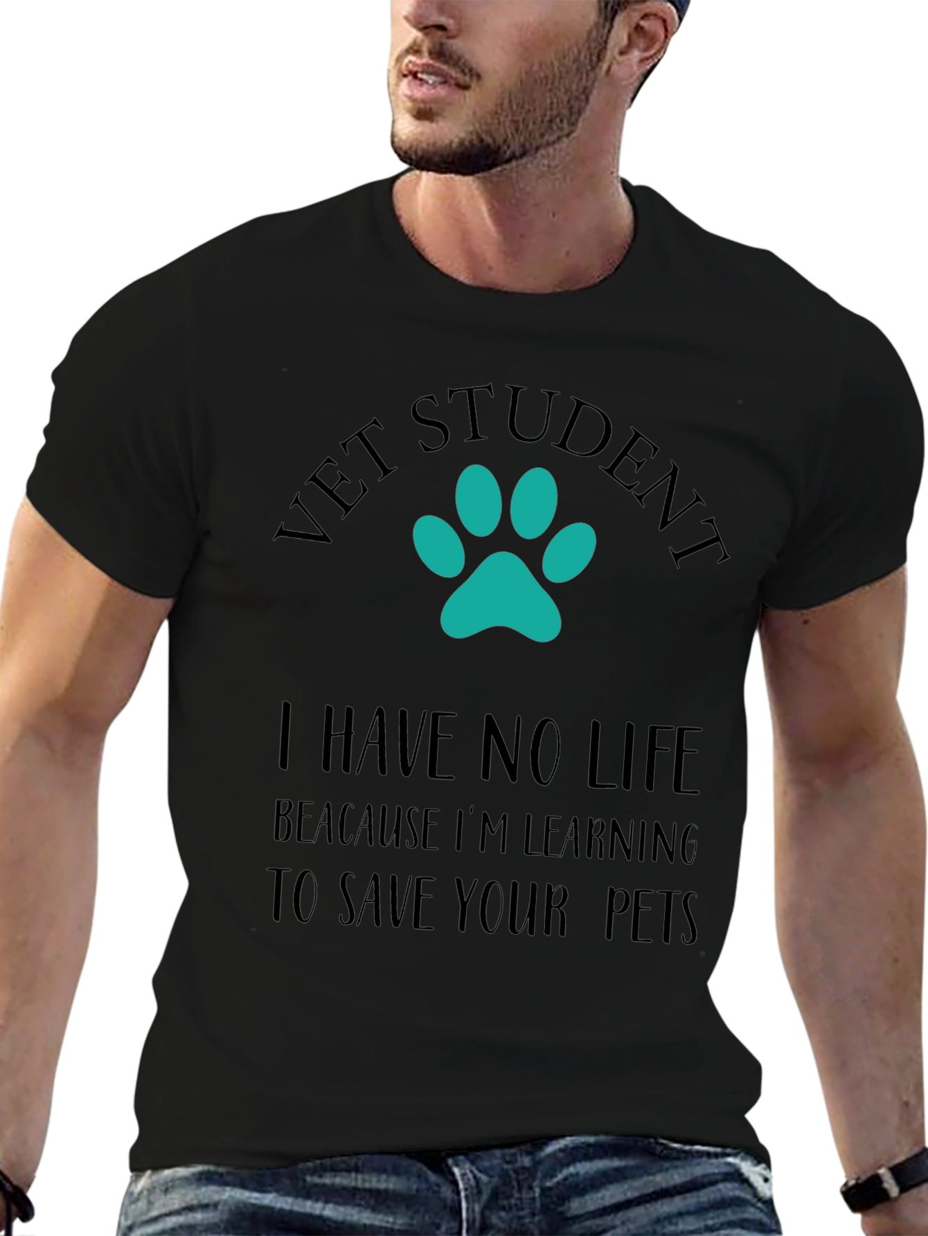 Vet Student Paw Print Graphic Tee - Black