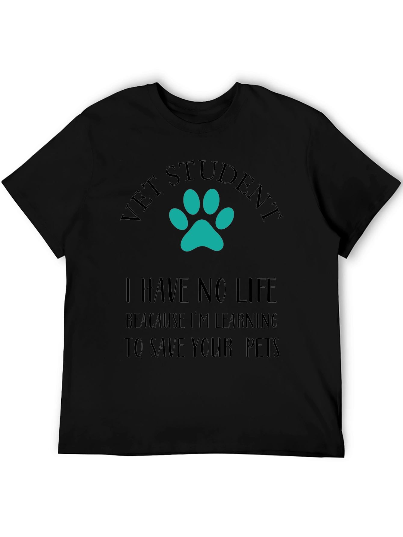 Vet Student Paw Print Graphic Tee - Black
