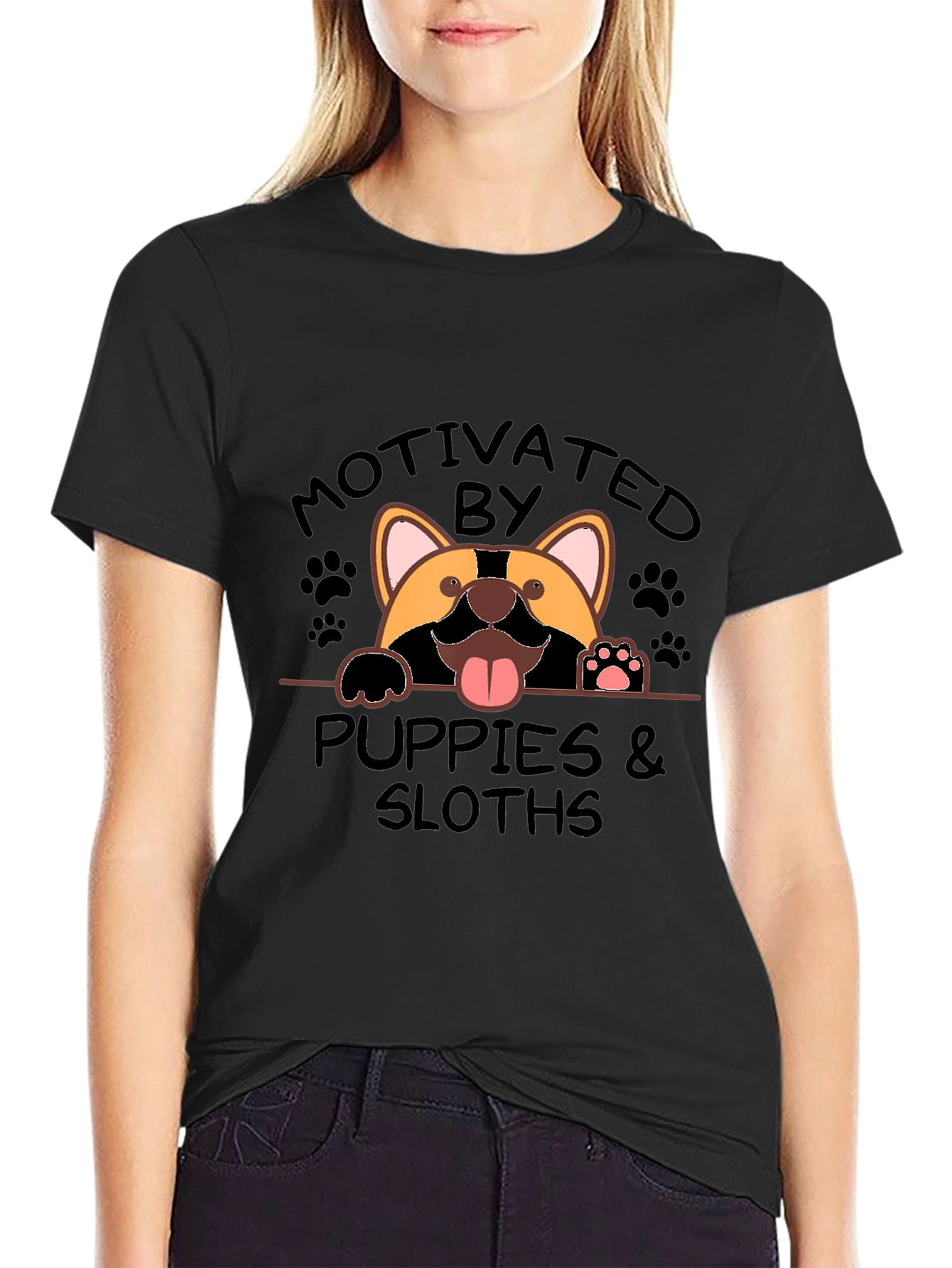 Motivated by Puppies and Sloths Graphic T-Shirt