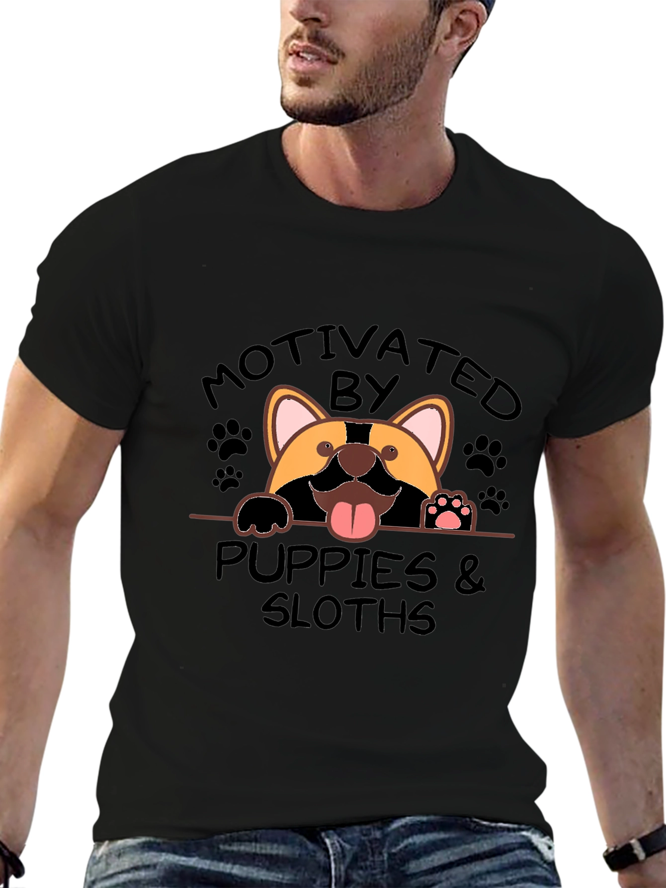 Motivated by Puppies and Sloths Graphic T-Shirt