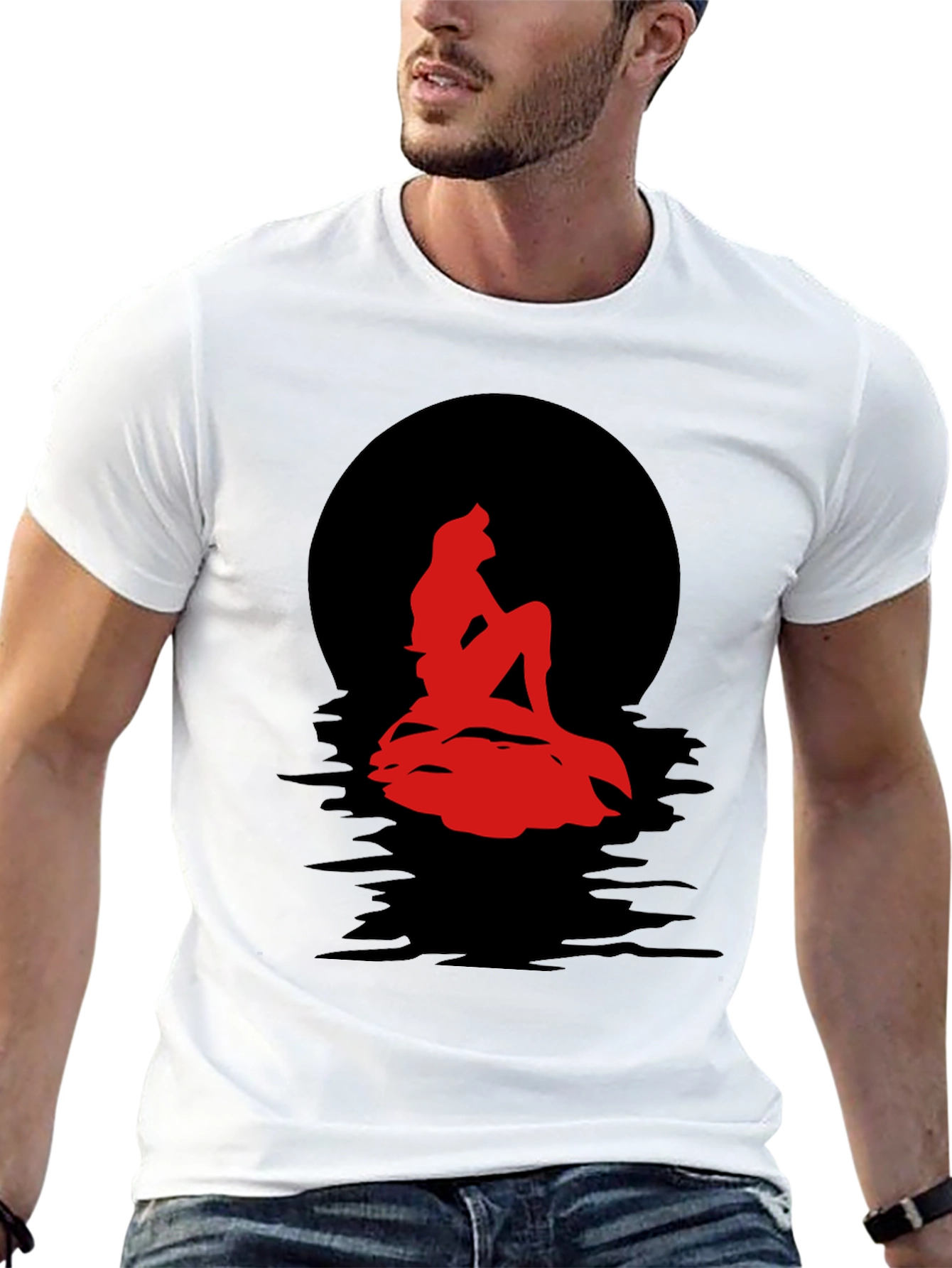 Red Mermaid Silhouette Graphic Tee