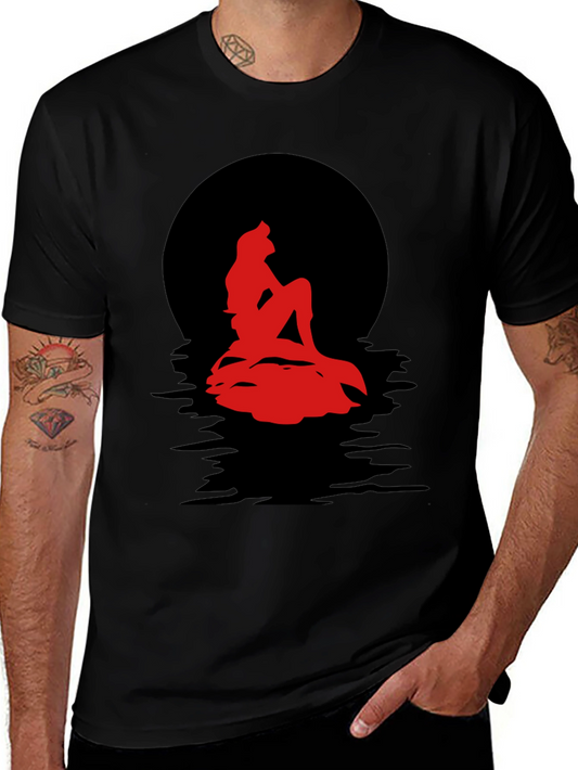 Red Mermaid Silhouette Graphic Tee