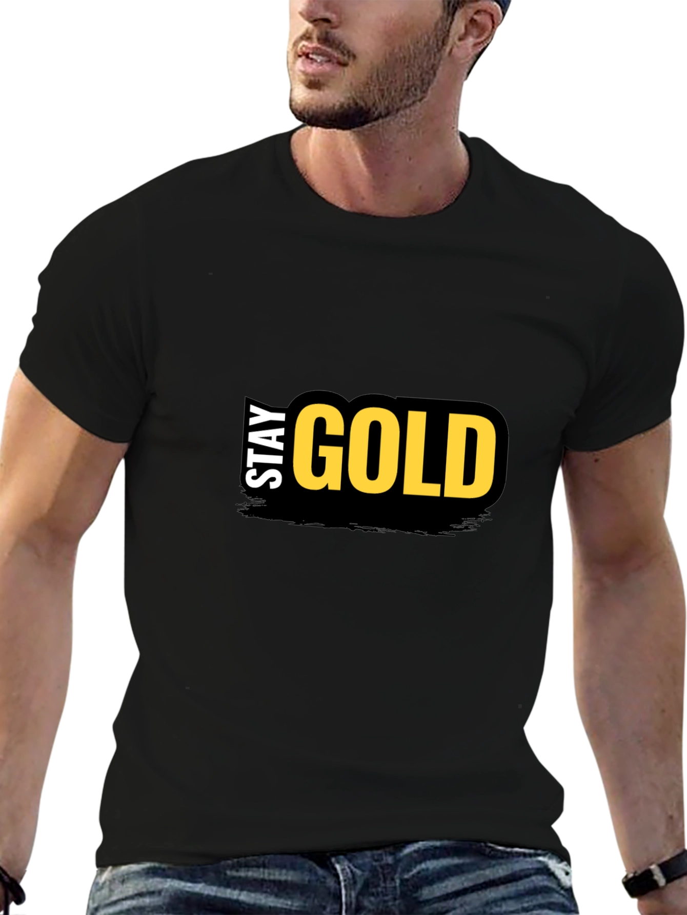 Stay Gold Graphic T-Shirt - Trendy Black Tee