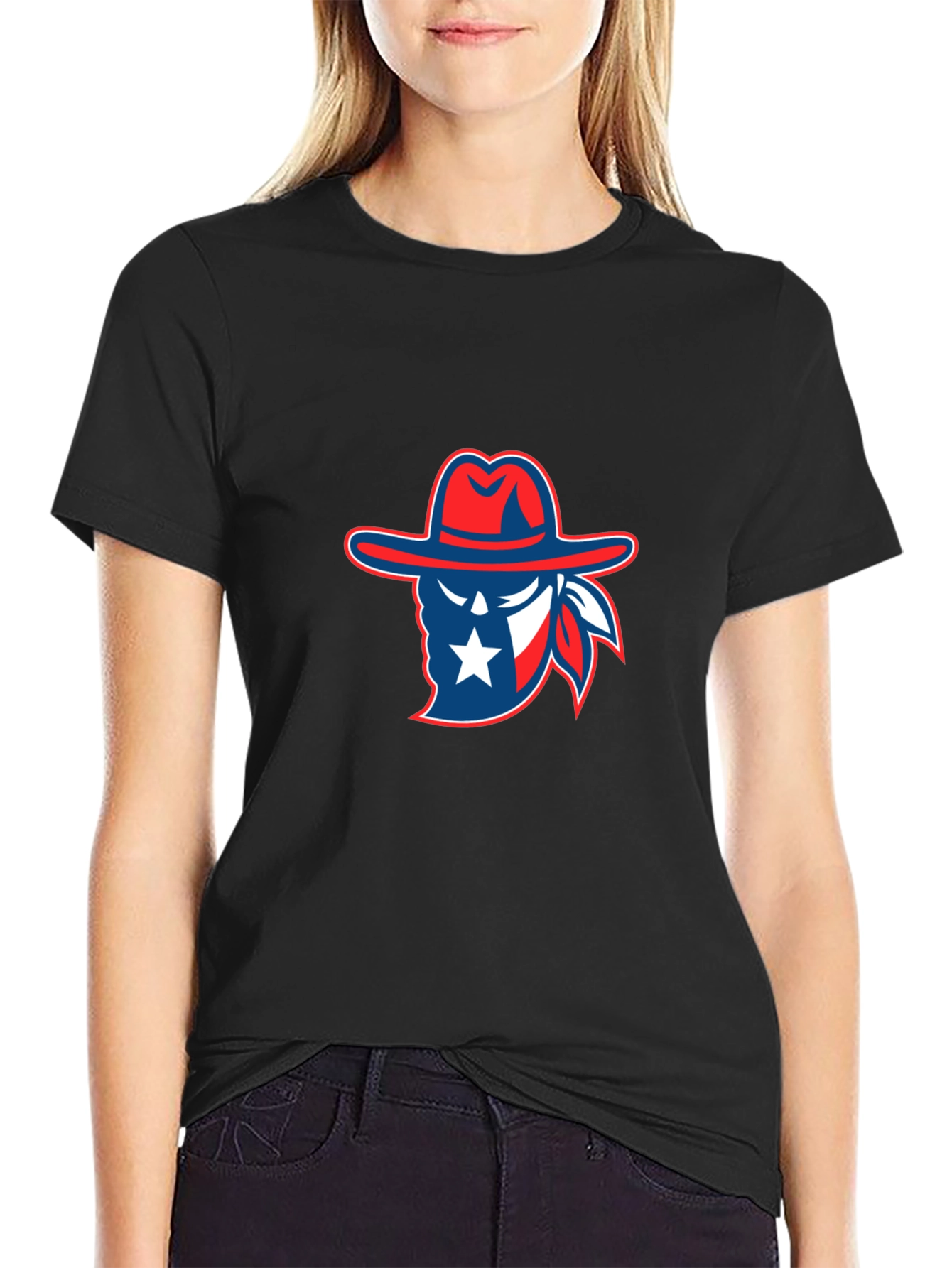 Texan Cowboy Graphic Tee - Black Cotton T-Shirt
