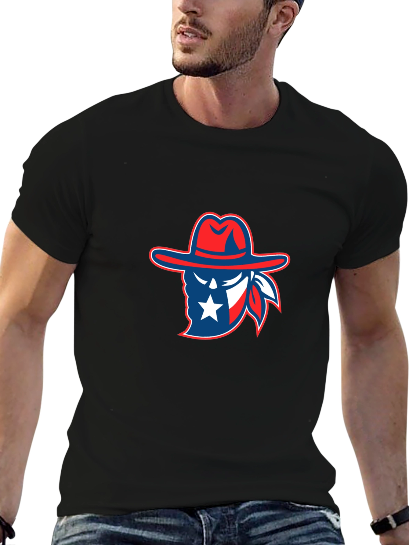 Texan Cowboy Graphic Tee - Black Cotton T-Shirt
