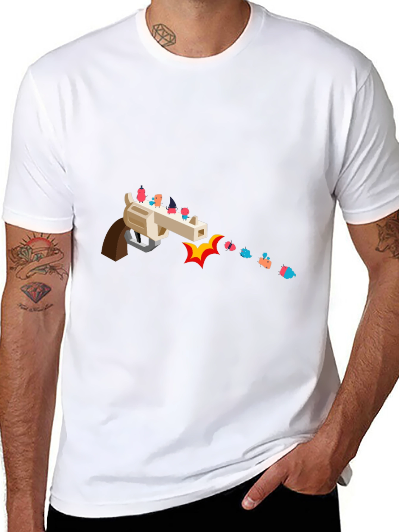 Novelty Graphic Tee - Animated Gun Design
