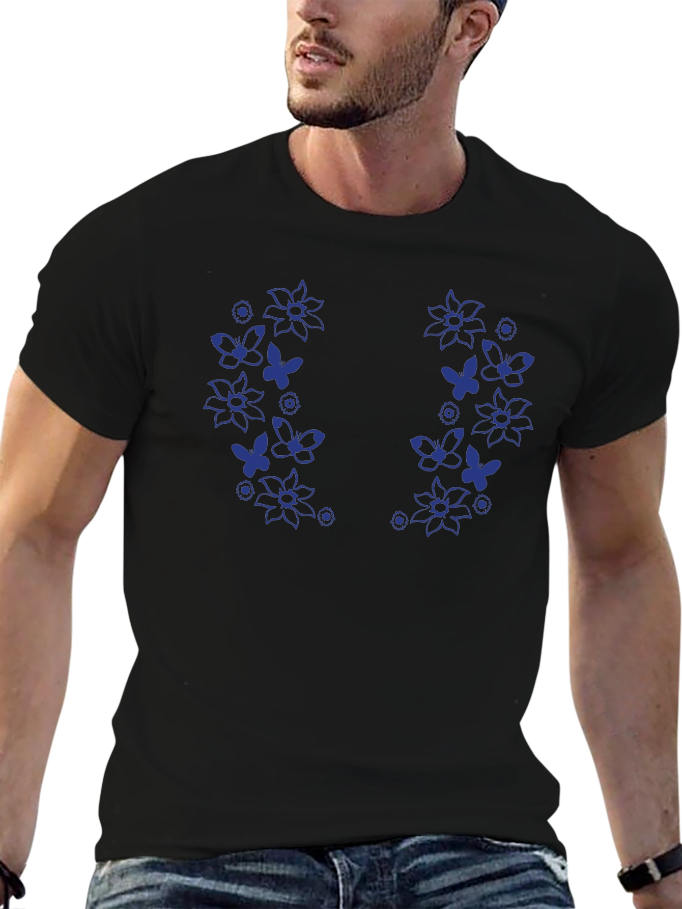 Floral Butterfly Graphic Black T-Shirt